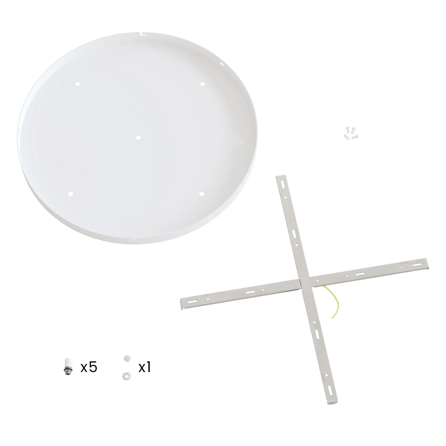 Runder Lampenbaldachin aus Aluminium Ø 50 cm mit Halterung und Schutzleiter-Textilkabel, mit 5 frontalen Bohrungen – Mattweiß - Image 9