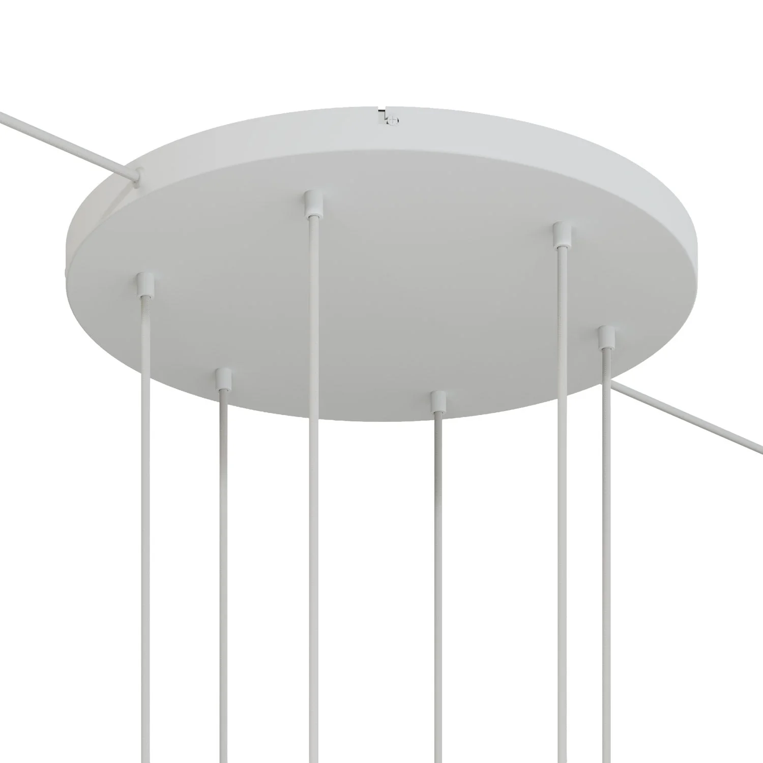 Runder Lampenbaldachin aus Aluminium Ø 50 cm mit Halterung und Schutzleiter-Textilkabel, mit 6 frontalen Bohrungen – Mattweiß - Image 11