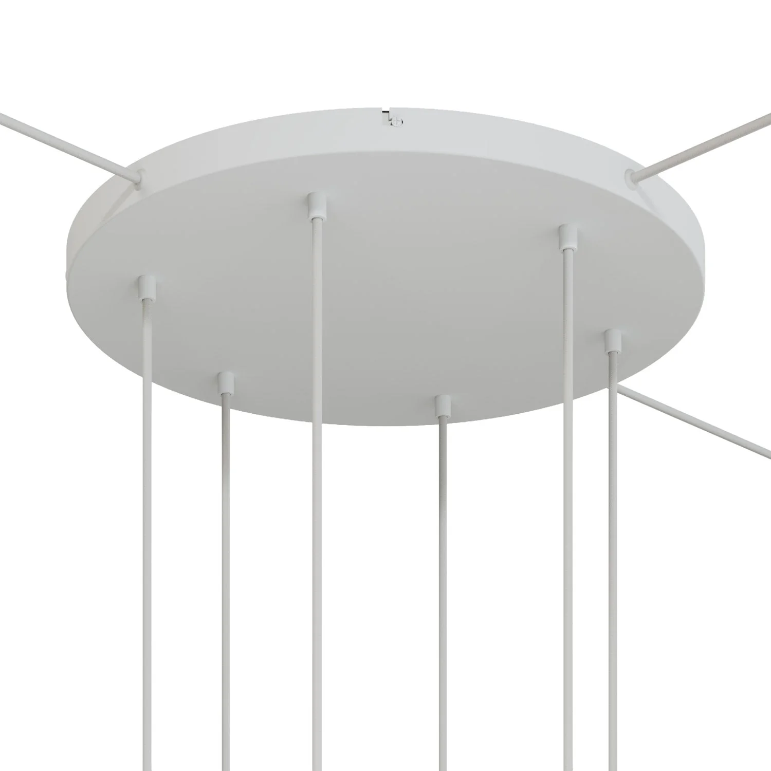 Runder Lampenbaldachin aus Aluminium Ø 50 cm mit Halterung und Schutzleiter-Textilkabel, mit 6 frontalen Bohrungen – Mattweiß - Image 16