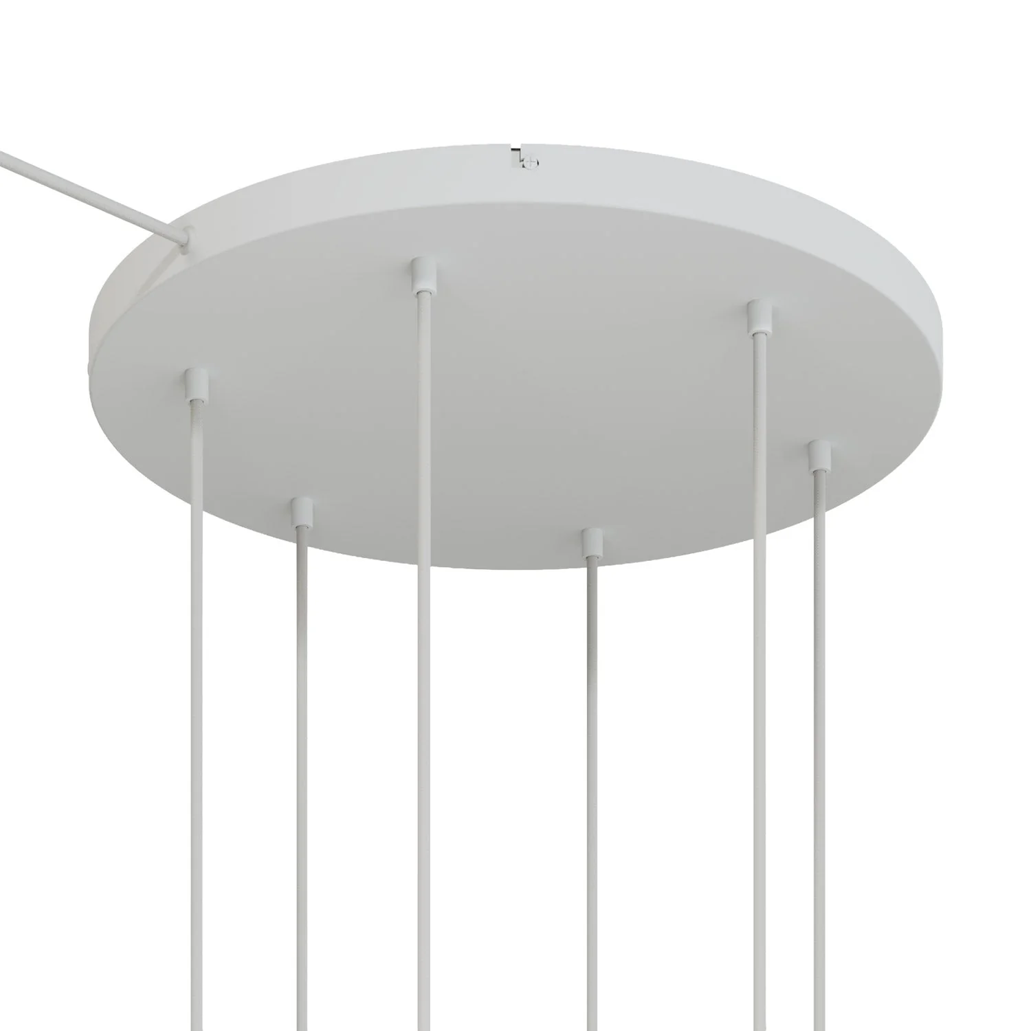 Runder Lampenbaldachin aus Aluminium Ø 50 cm mit Halterung und Schutzleiter-Textilkabel, mit 6 frontalen Bohrungen – Mattweiß - Image 6