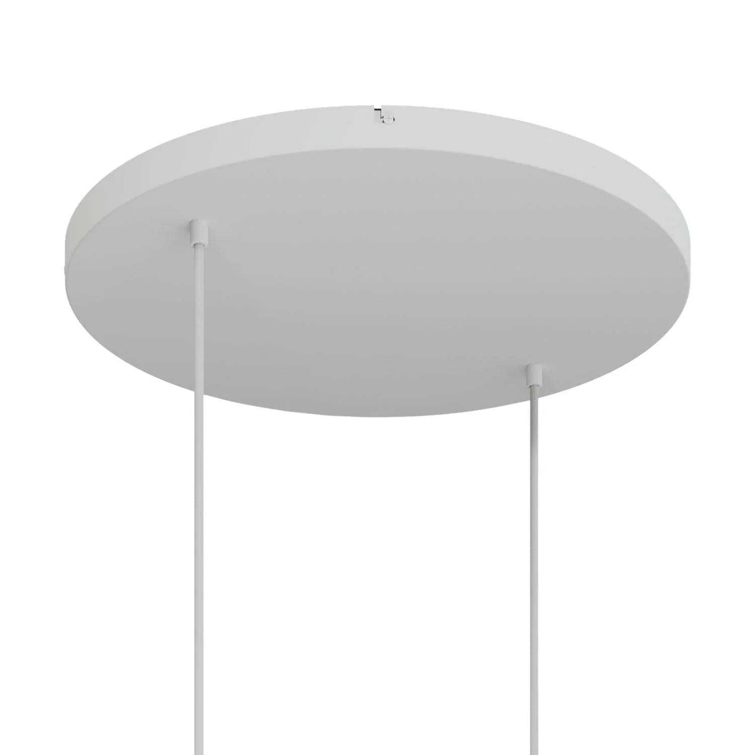 Runder Lampenbaldachin aus Aluminium Ø 50 cm mit Halterung und Schutzleiter-Textilkabel, mit 2 frontalen Bohrungen – Mattweiß