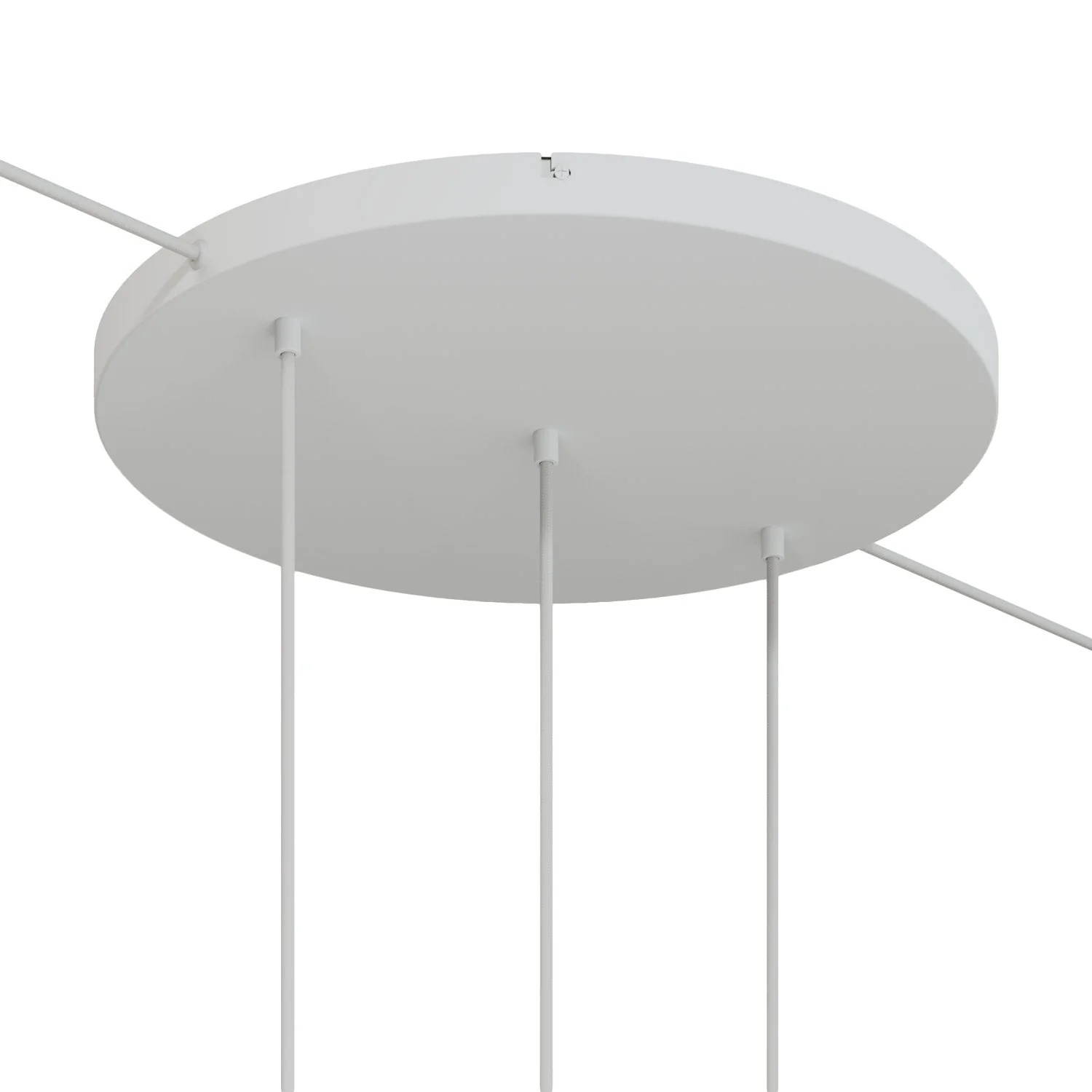 Runder Lampenbaldachin aus Aluminium Ø 50 cm mit Halterung und Erdungs-Textilkabel, mit 3 Frontbohrungen in Linie – Mattweiß - Image 11
