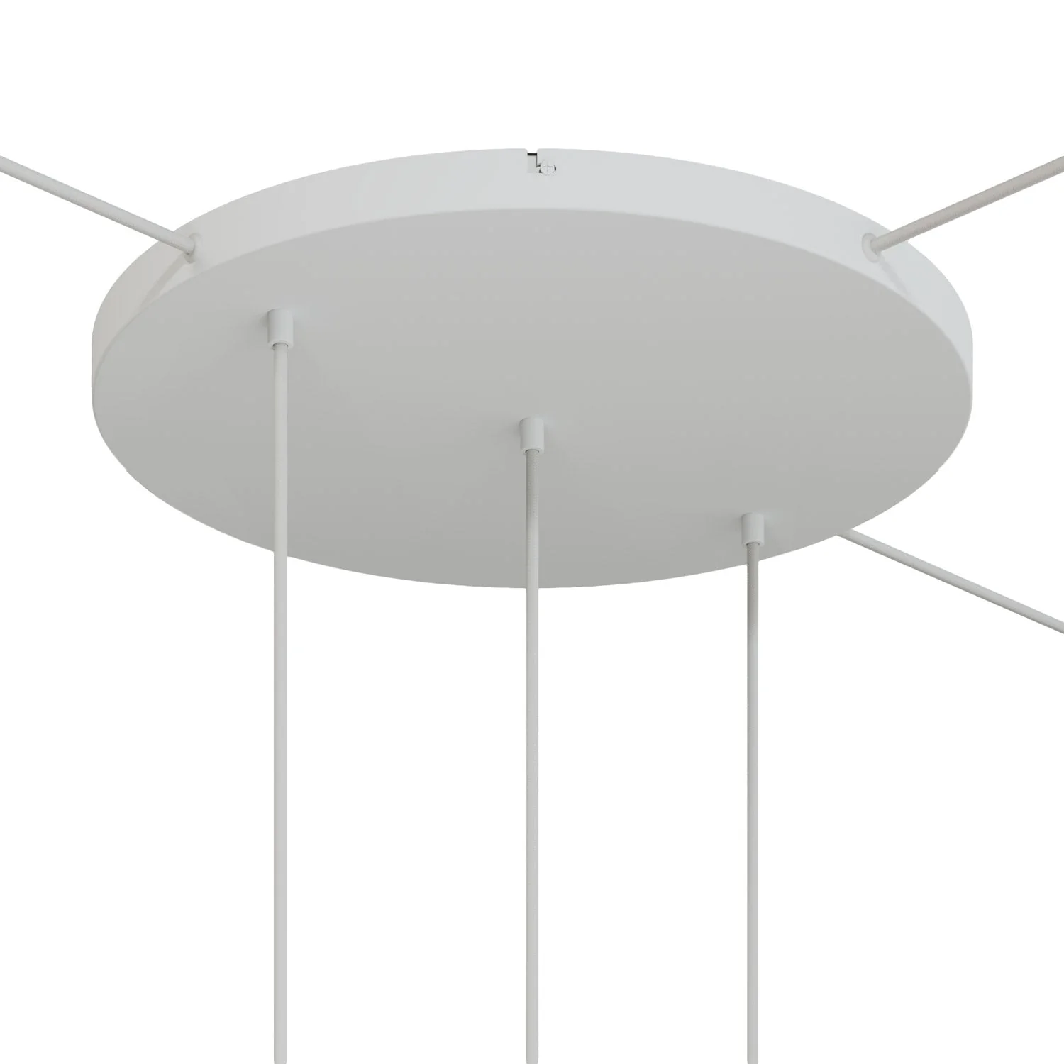 Runder Lampenbaldachin aus Aluminium Ø 50 cm mit Halterung und Erdungs-Textilkabel, mit 3 Frontbohrungen in Linie – Mattweiß - Image 16
