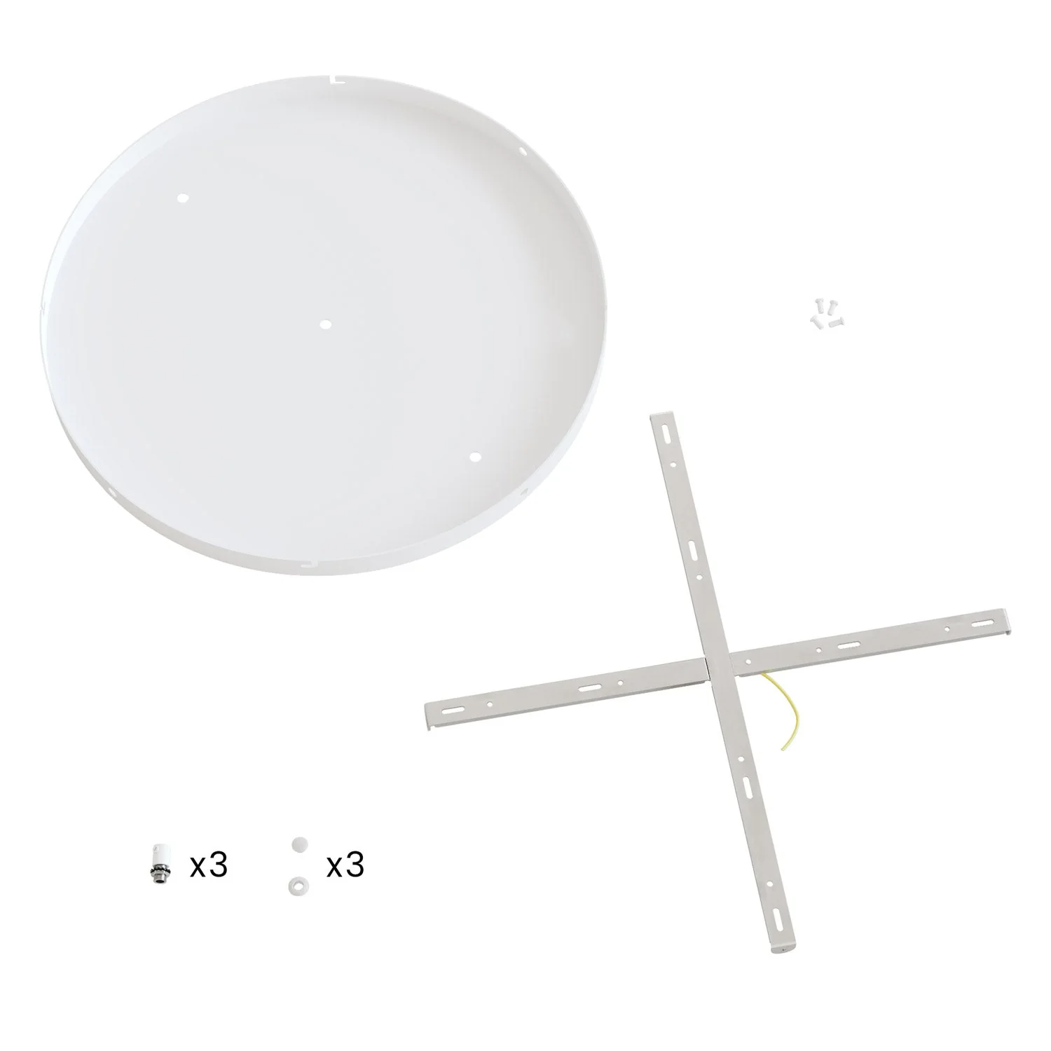 Runder Lampenbaldachin aus Aluminium Ø 50 cm mit Halterung und Erdungs-Textilkabel, mit 3 Frontbohrungen in Linie – Mattweiß - Image 19