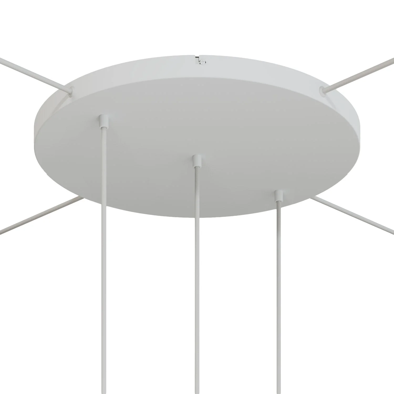 Runder Lampenbaldachin aus Aluminium Ø 50 cm mit Halterung und Erdungs-Textilkabel, mit 3 Frontbohrungen in Linie – Mattweiß - Image 21