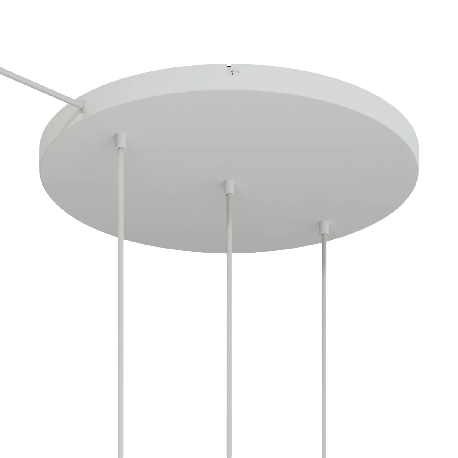 Runder Lampenbaldachin aus Aluminium Ø 50 cm mit Halterung und Erdungs-Textilkabel, mit 3 Frontbohrungen in Linie – Mattweiß - Image 6