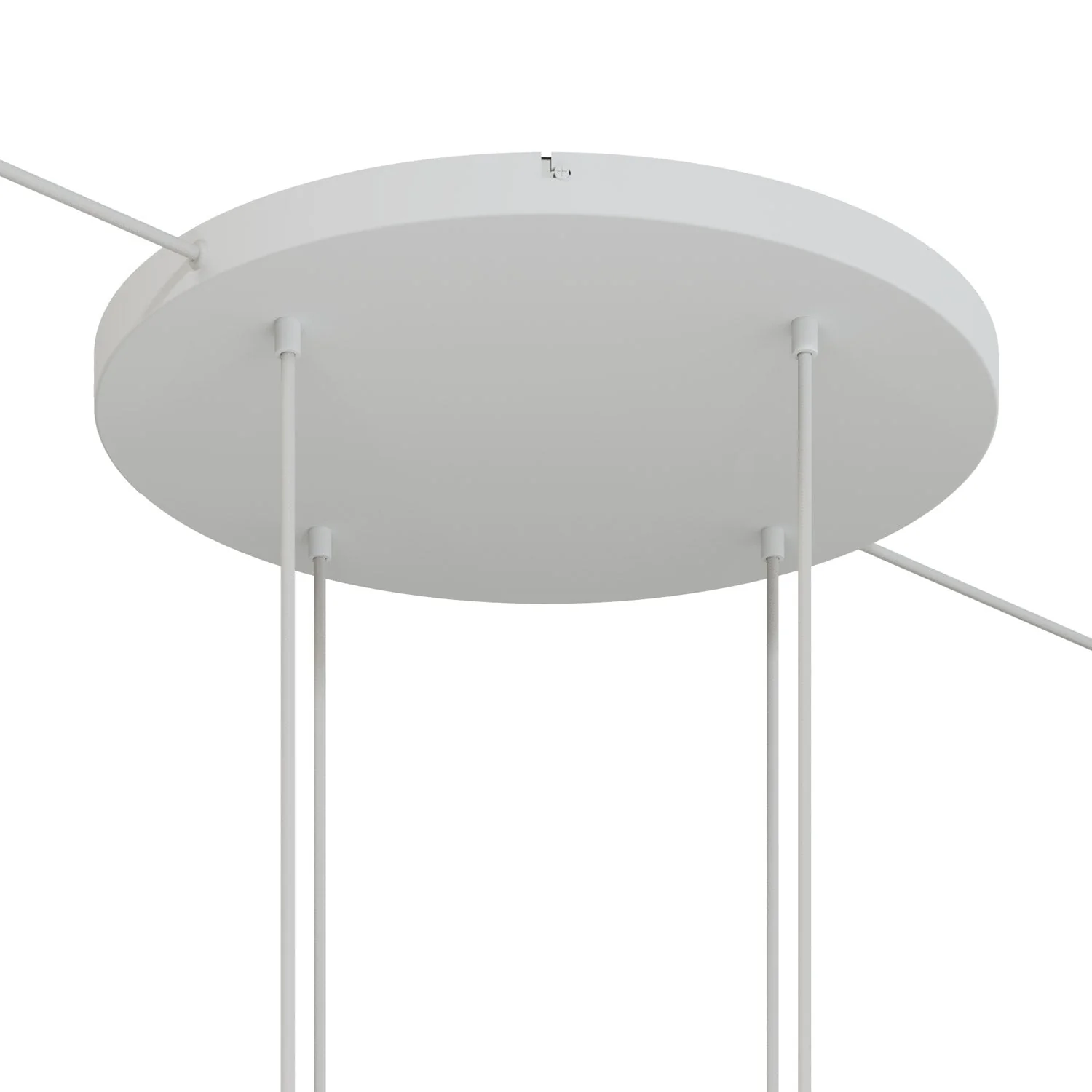 Runder Lampenbaldachin aus Aluminium Ø 50 cm mit Halterung und Schutzleiter-Textilkabel, mit 4 frontalen Bohrungen – Mattweiß - Image 11