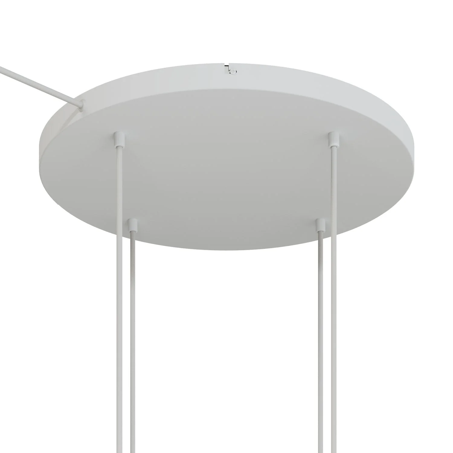 Runder Lampenbaldachin aus Aluminium Ø 50 cm mit Halterung und Schutzleiter-Textilkabel, mit 4 frontalen Bohrungen – Mattweiß - Image 6