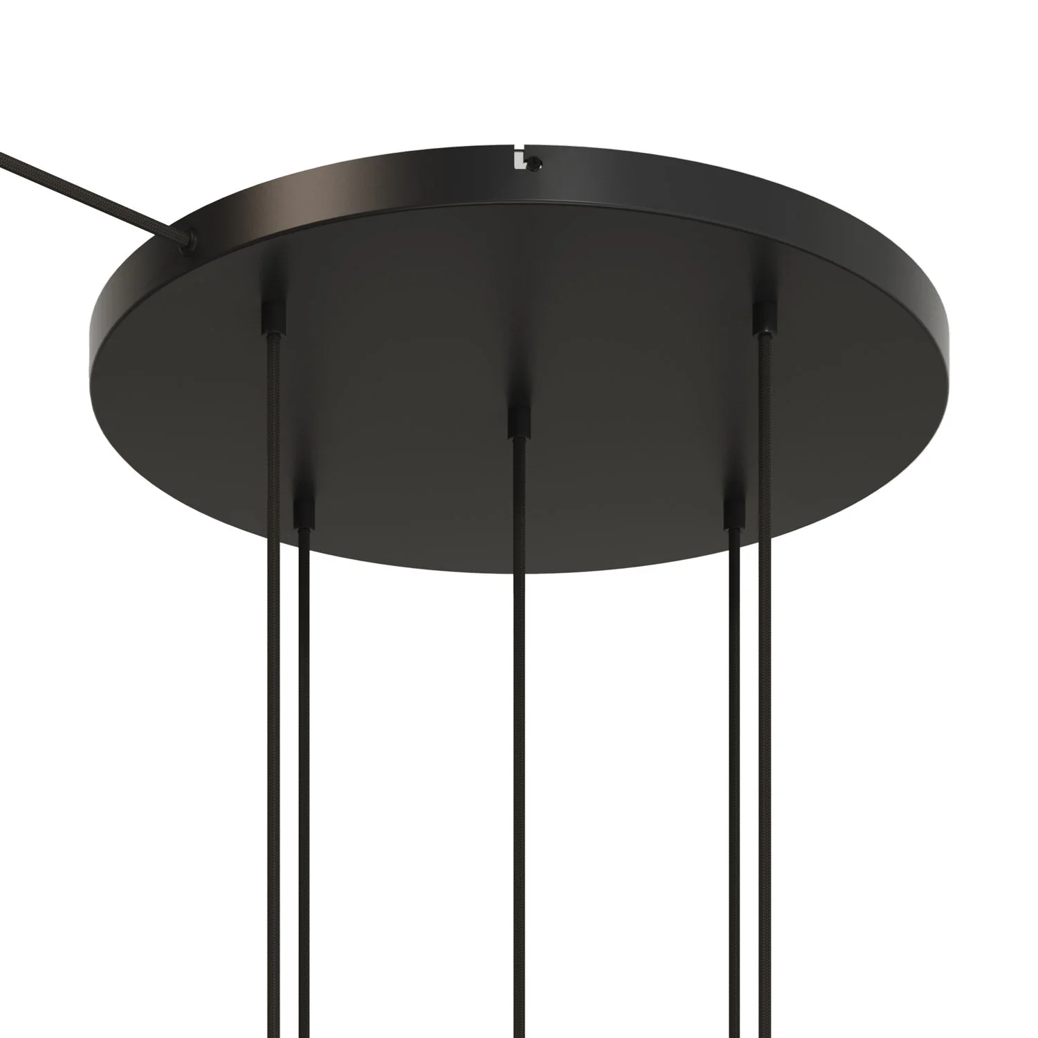 Runder Lampenbaldachin aus Aluminium Ø 50 cm mit Halterung und Schutzleiter-Textilkabel, mit 5 frontalen Bohrungen – Schwarz - Image 6
