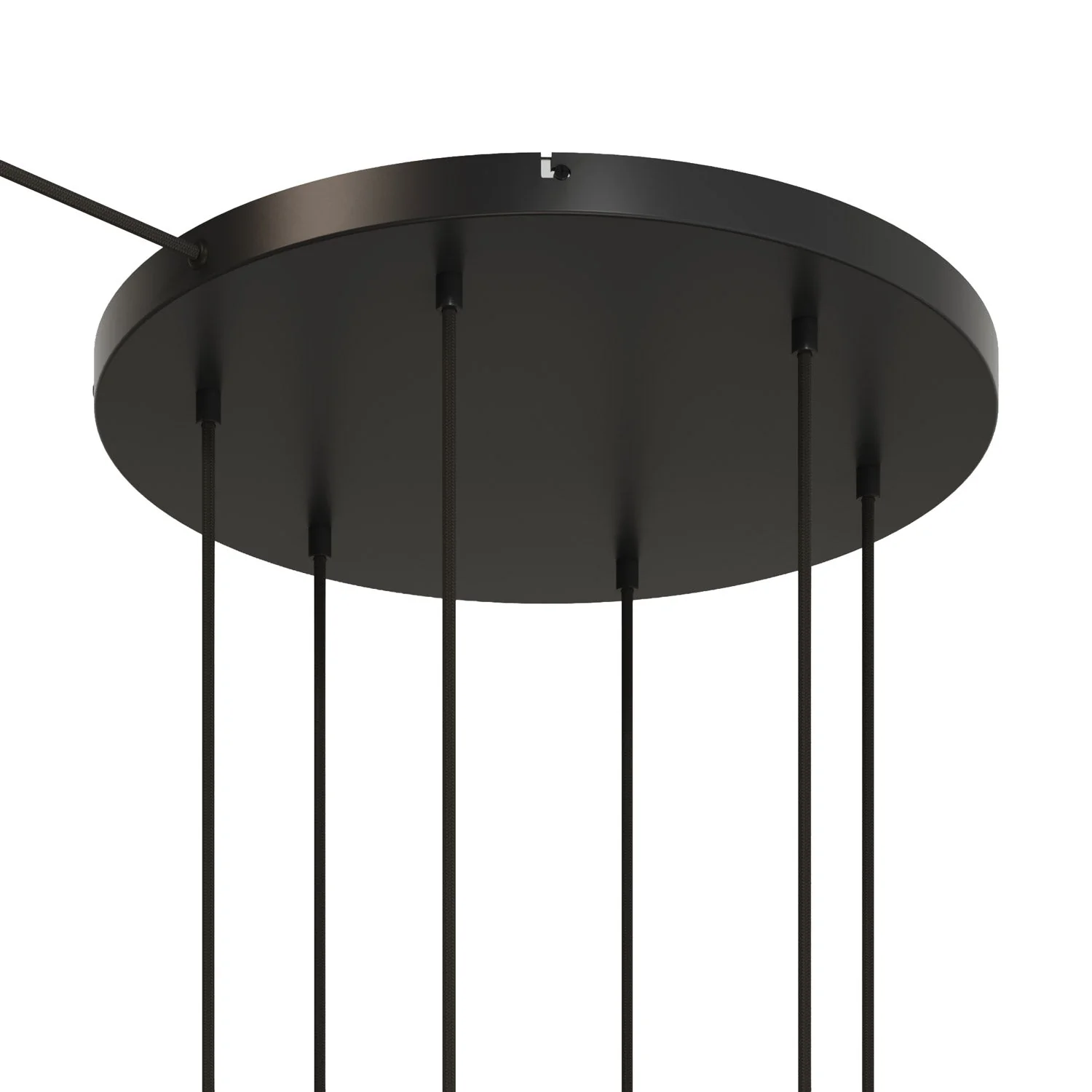 Runder Lampenbaldachin aus Aluminium Ø 50 cm mit Halterung und Erdungs-Textilkabel, mit 6 Frontbohrungen – Schwarz - Image 6