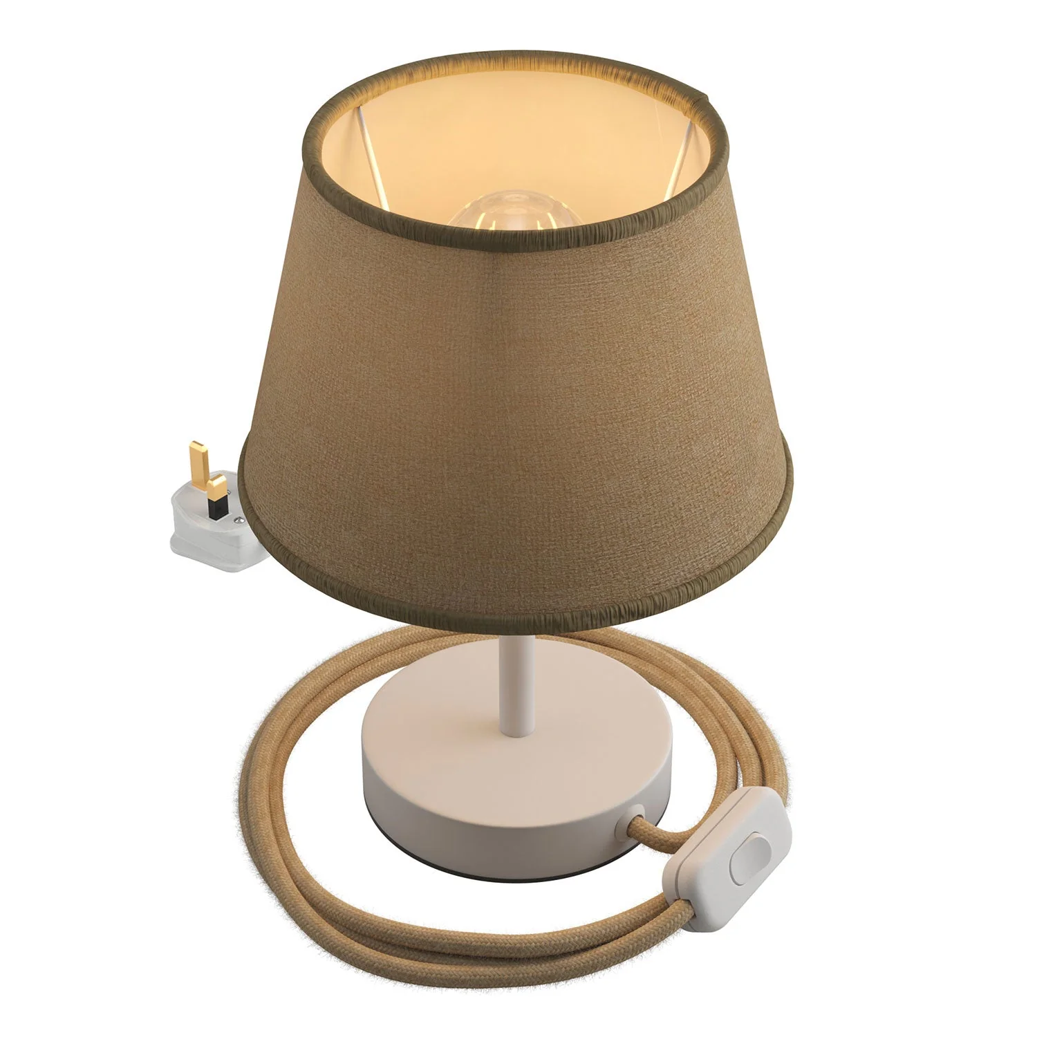 Alzaluce mit Impero-Lampenschirm, Tischleuchte aus Metall mit UK-Stecker – Natur-Jute