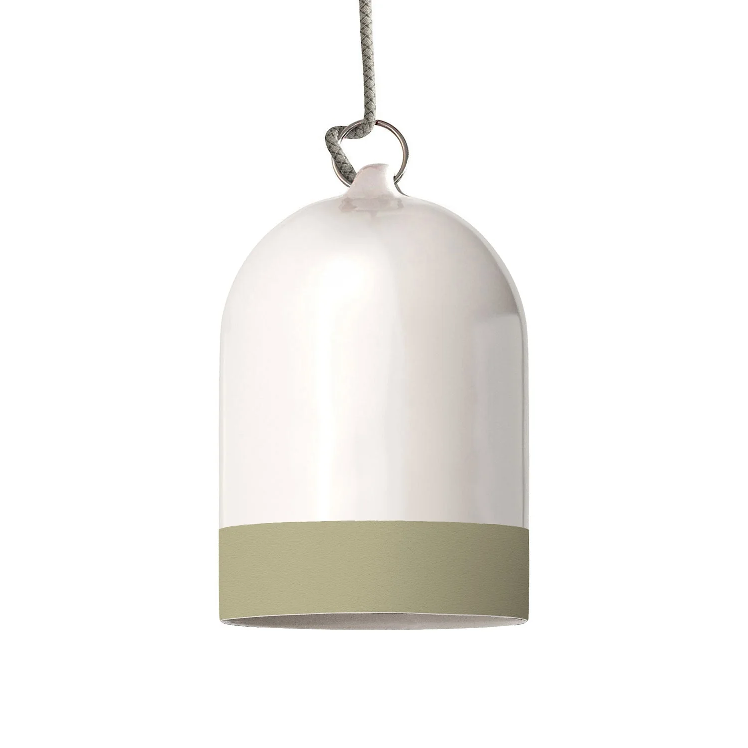 Lampenschirm Campana Mini XS, zweifarbig aus Keramik, Weiß und Salbeigrün, Kollektion Materia – Made in Italy