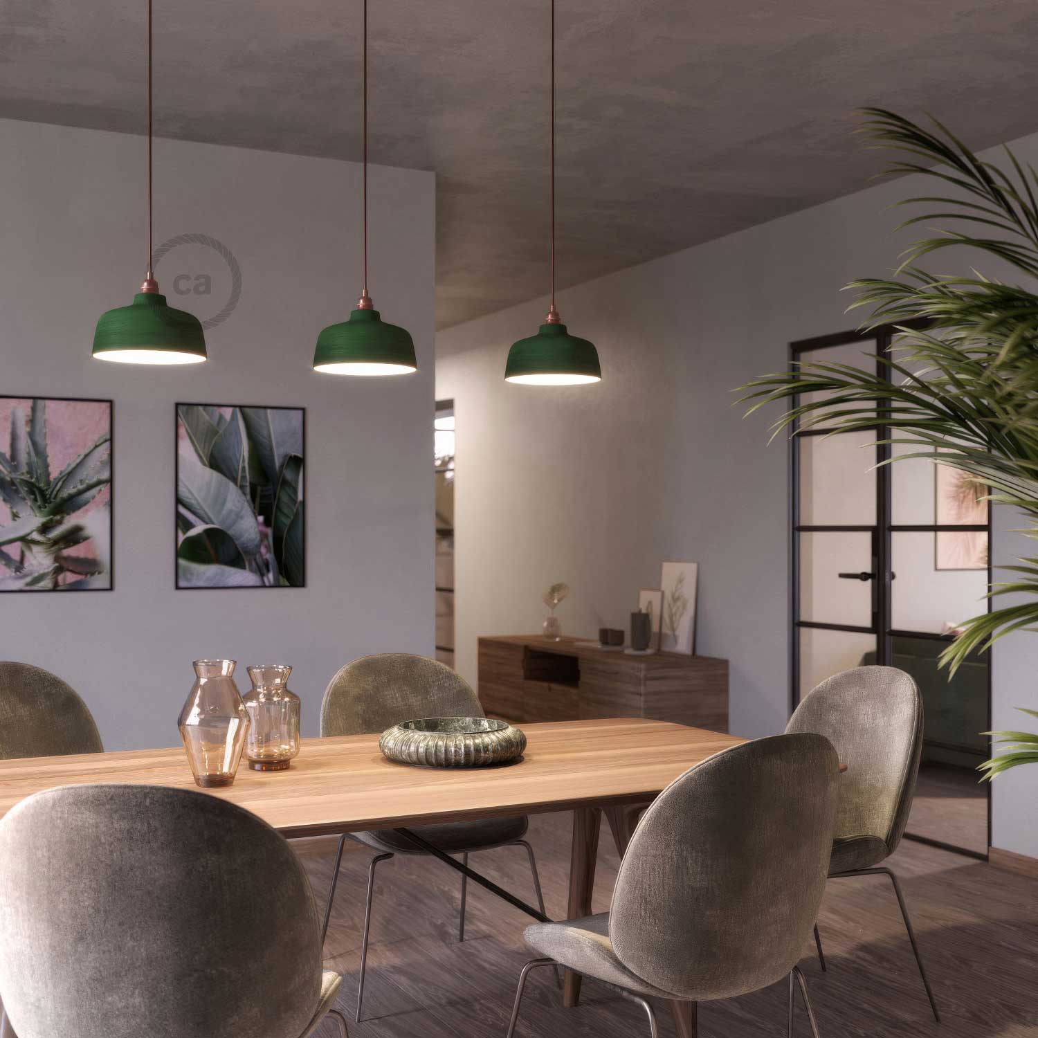 Coppa-Lampenschirm aus Keramik, Kollektion Materia – Made in Italy – Strukturiertes Evergreen - Image 2
