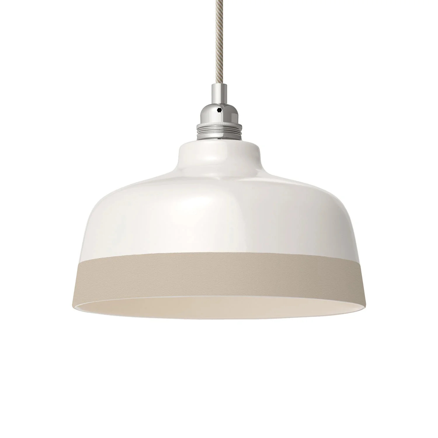Lampenschirm Coppa zweifarbig aus Keramik, Weiß und Taupe, Kollektion Materia – Made in Italy