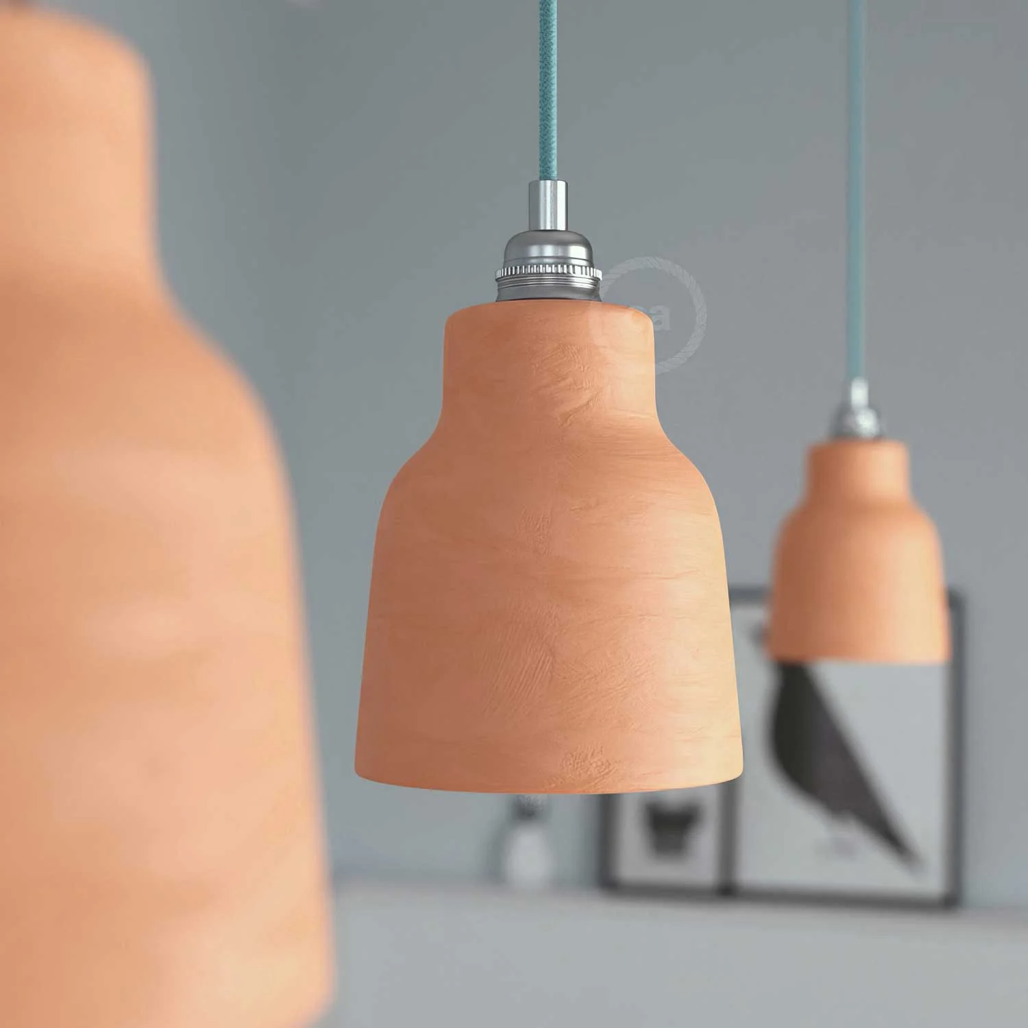 Lampenschirm Vaso aus Keramik, Kollektion Materia – Made in Italy – Gestreifte Terrakotta - Image 3