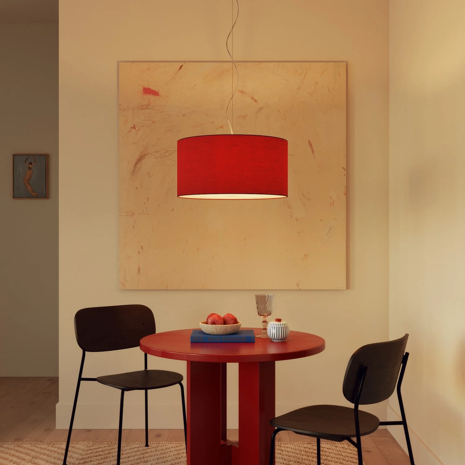 Zylinder-Lampenschirm XL aus Stoff mit E27-Fassung – Hergestellt in Italien – Teletta Rot - Image 2