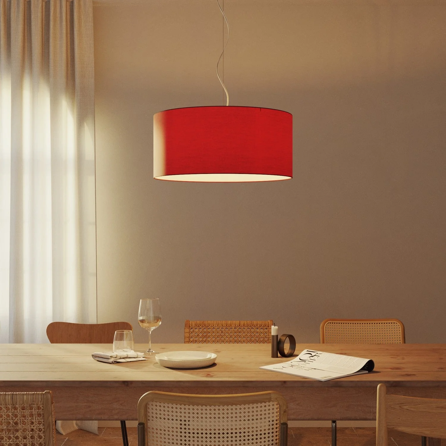 XXL Zylinderschirm aus Stoff mit E27-Fassung – Made in Italy – Teletta Rot - Image 2