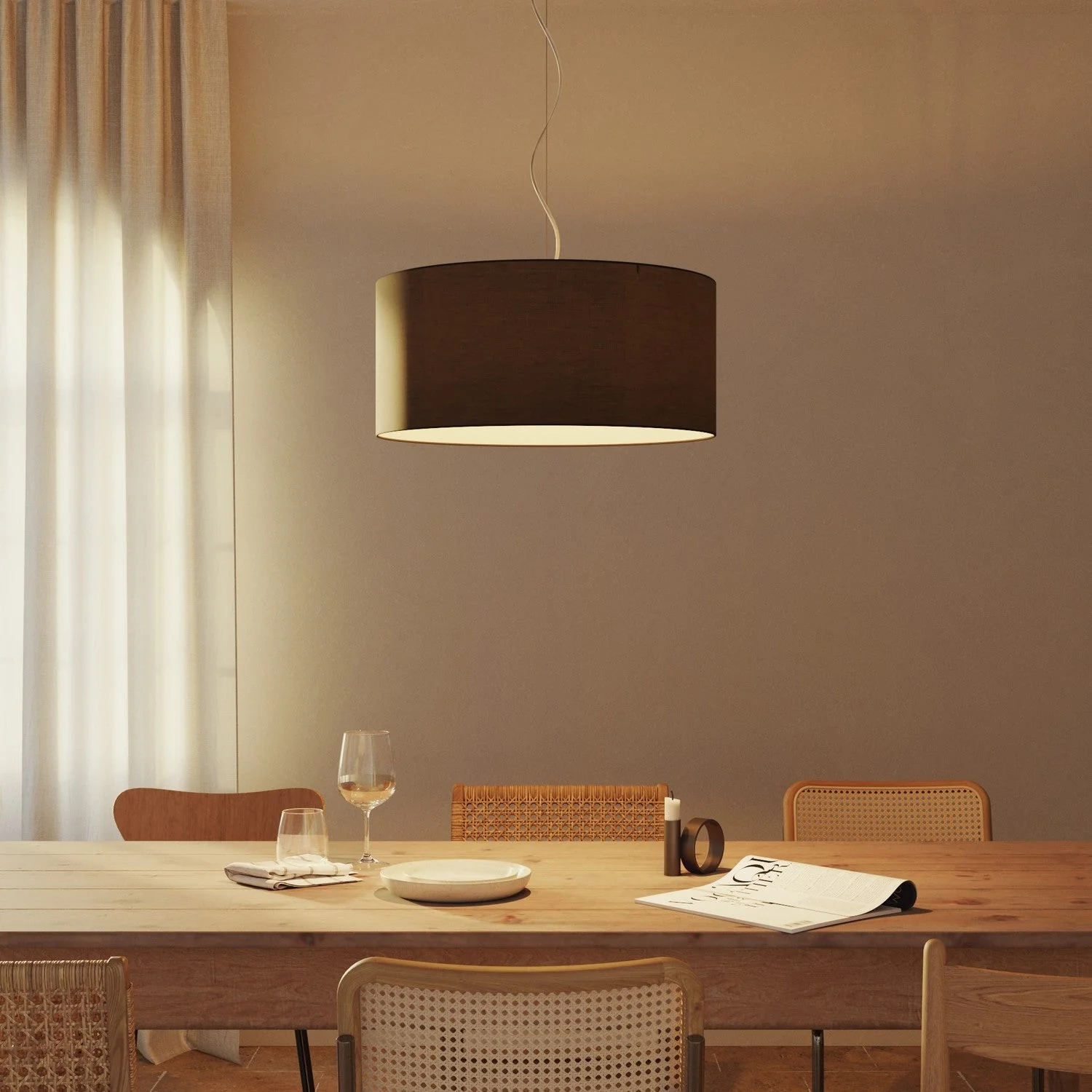 Lampenschirm Cilindro XXL aus Stoff mit E27-Fassung – Made in Italy – Stoff Anthrazit - Image 2