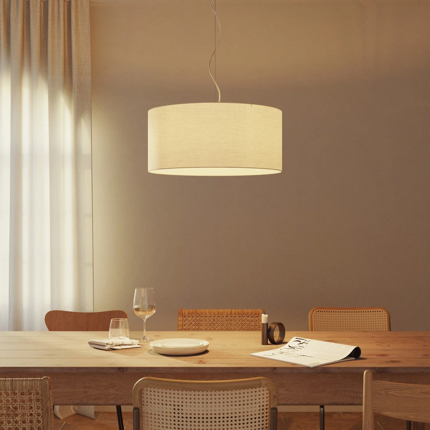Zylindrischer XXL-Lampenschirm aus Stoff mit E27-Fassung – Made in Italy – Arenal Sand - Image 2