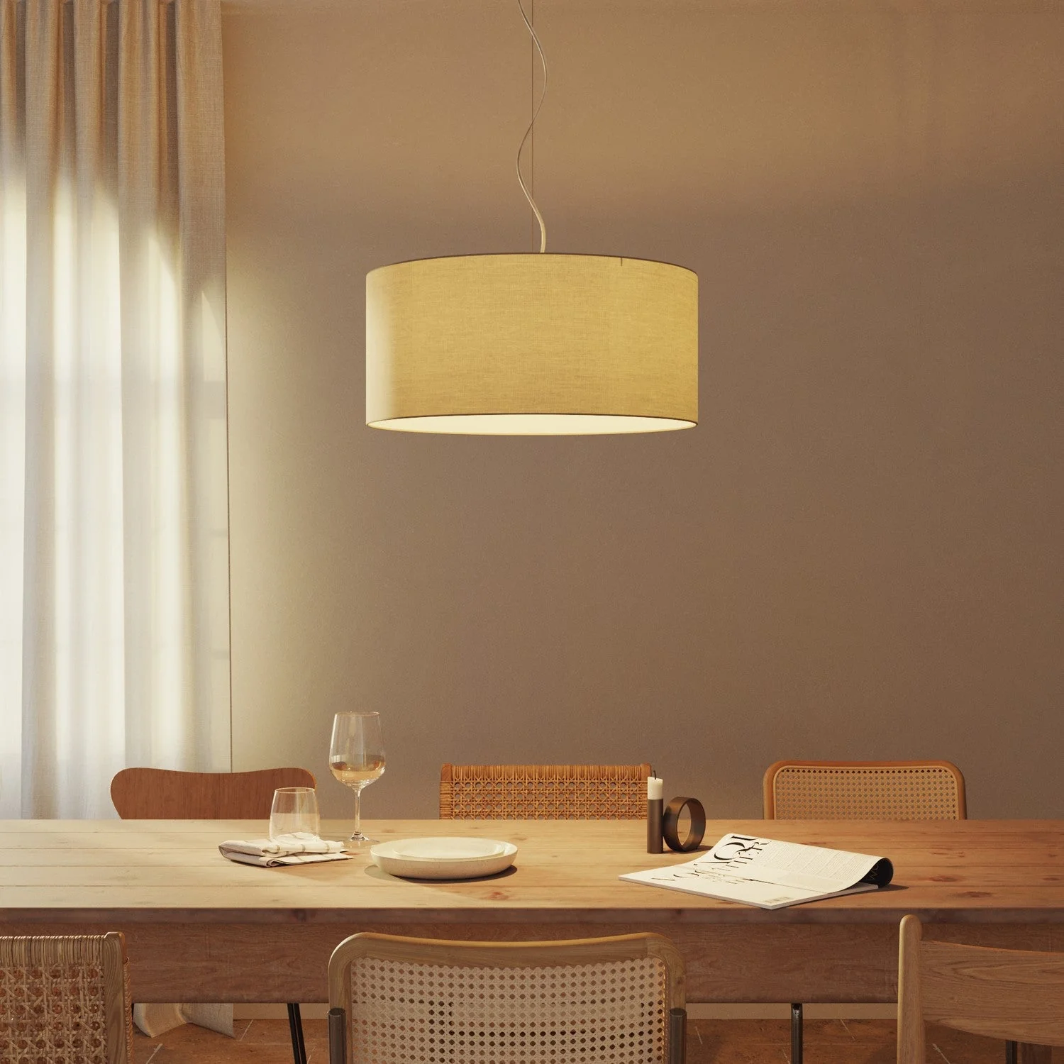 Lampenschirm Zylinder XXL aus Stoff mit E27-Fassung – Made in Italy – Arenal Taupe - Image 2