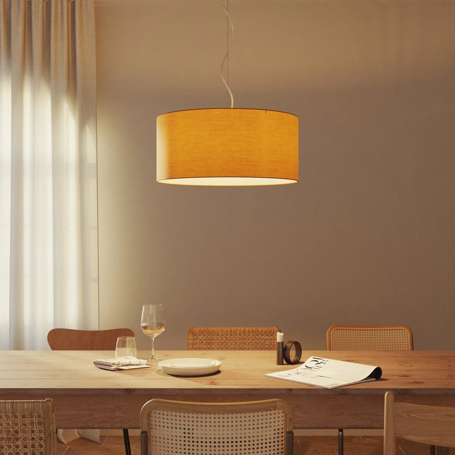 Zylindrischer XXL-Lampenschirm aus Stoff mit E27-Fassung – Made in Italy – Mandarinenstoff - Image 2