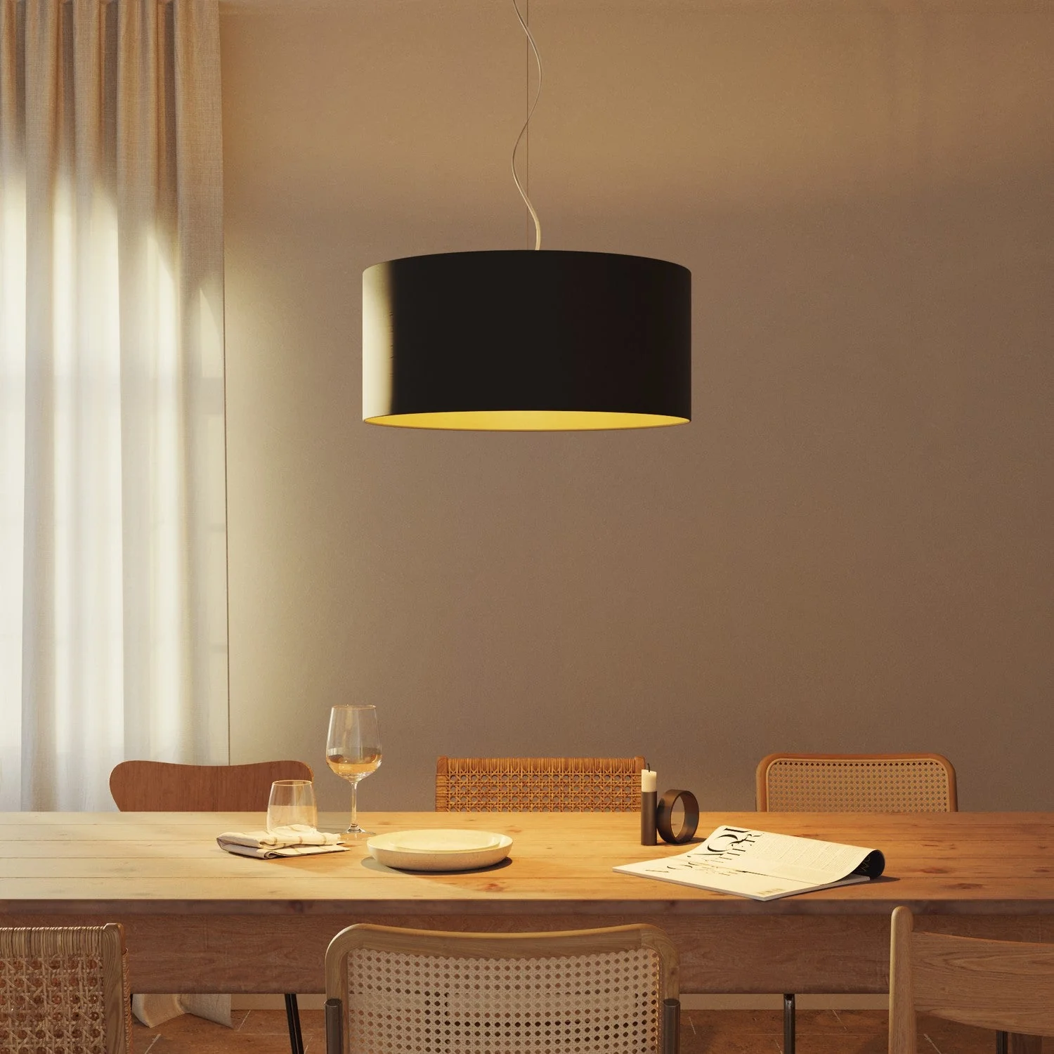 XXL-Zylinder-Lampenschirm aus Stoff mit E27-Fassung – Made in Italy – Schwarz/Gold - Image 2