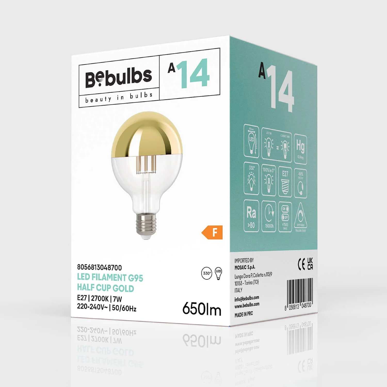 LED-Lampe Halbkugel Gold Globe G95 7W 650Lm E27 2700K dimmbar – A14 - Image 4