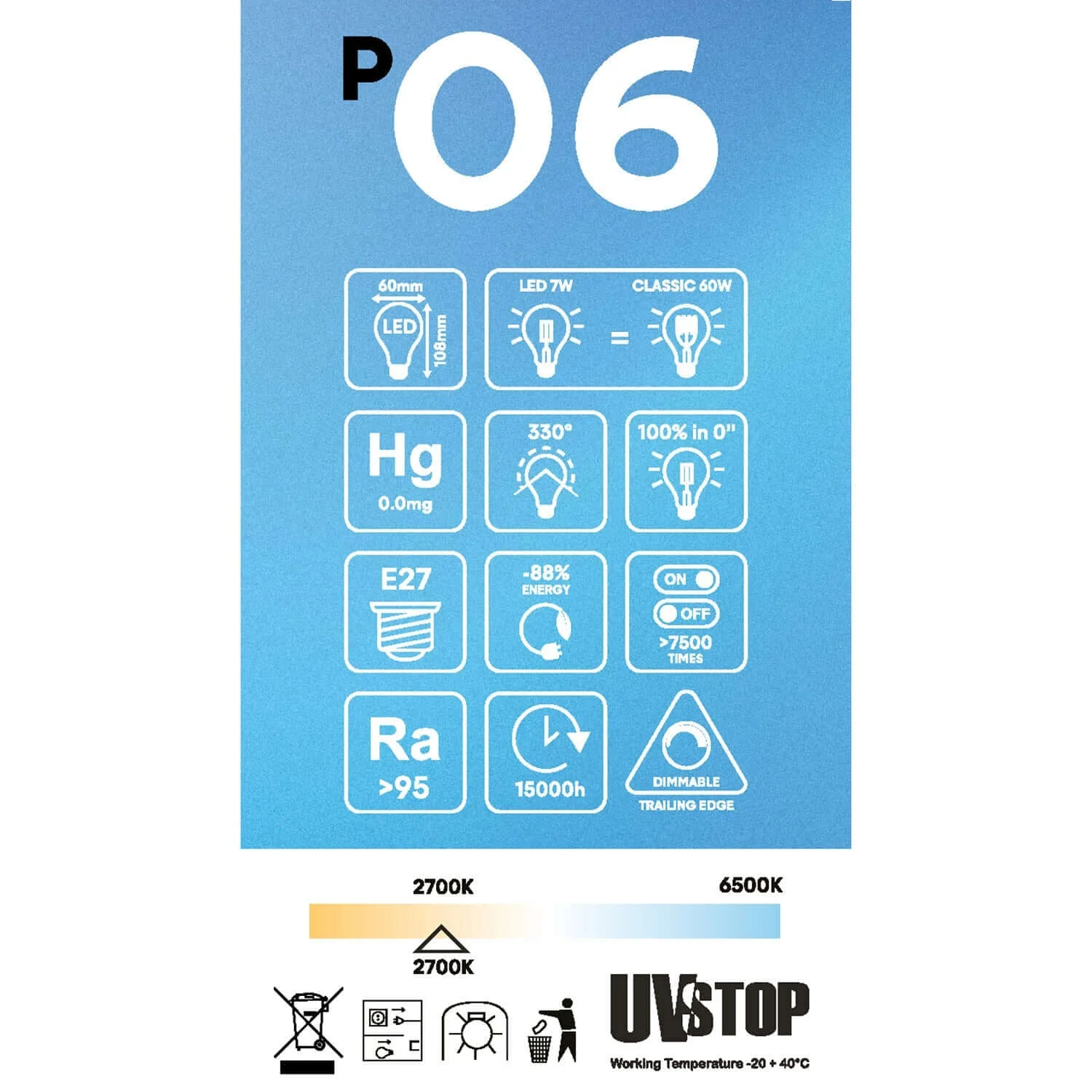 LED-Lampe Porzellan-Effekt CRI 95 A60 7W 640Lm E27 2700K Dimmbarkeit – P06 - Image 5
