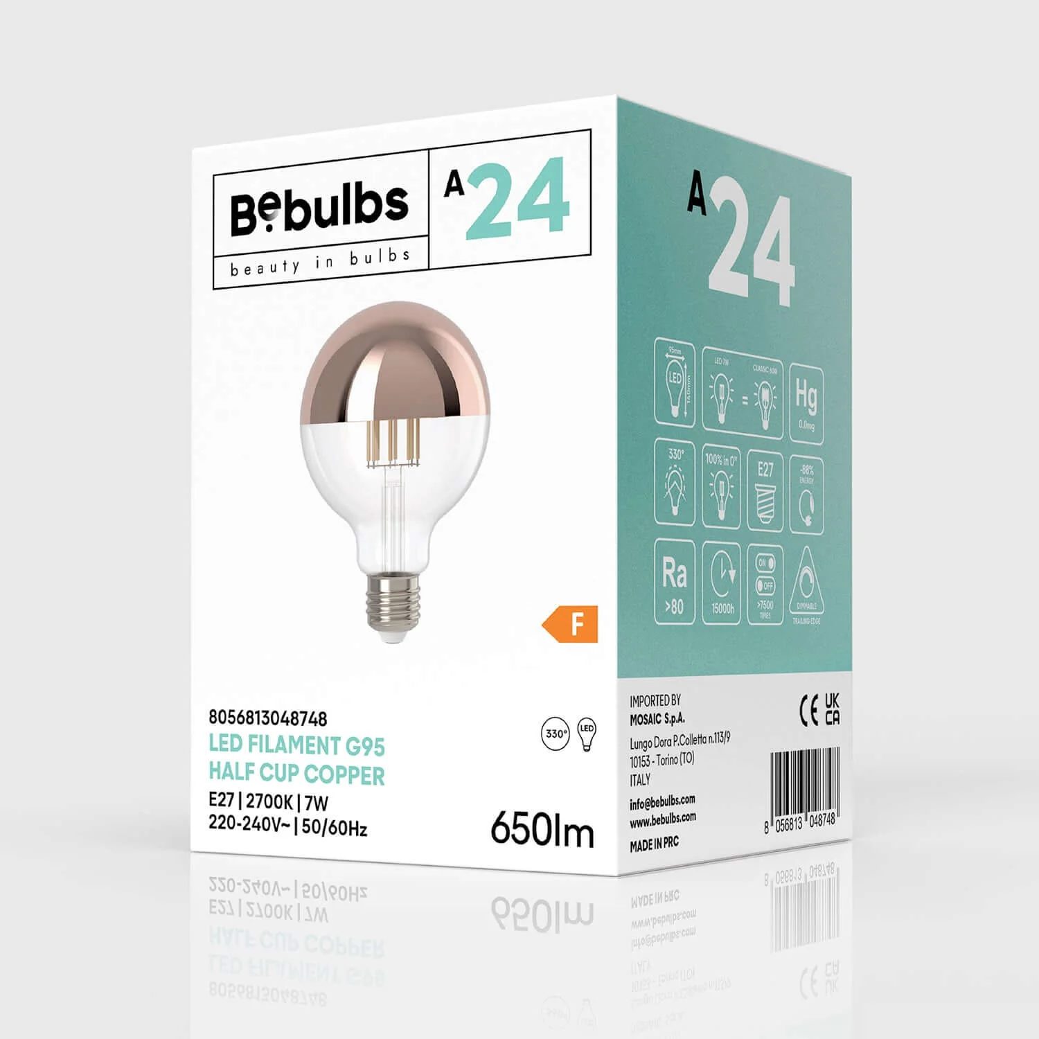 LED-Lampe Halbkugel Kupfer Globe G95 7W 650Lm E27 2700K Dimmbare - A24 - Image 4