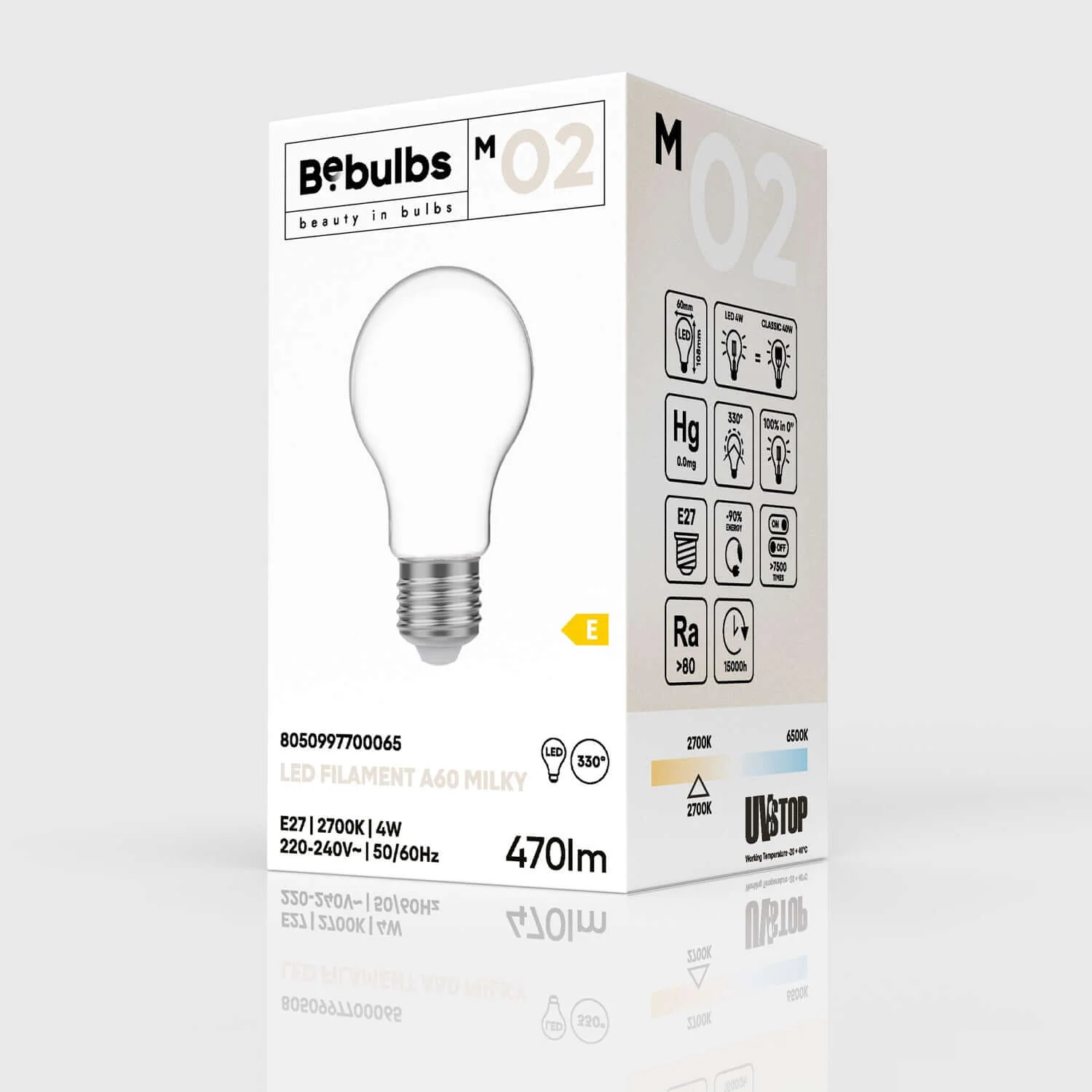 LED-Leuchtmittel Milky Goccia A60 4W 470Lm E27 2700K – M02 - Image 4