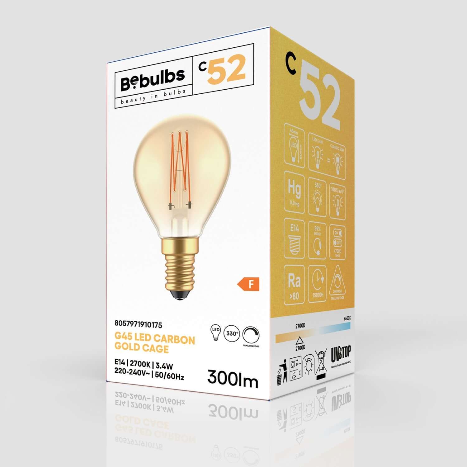 LED-Glühbirne Gold Carbon Line mit vertikalem Glühfaden, Mini-Globus G45 3,4W 300Lm E14 2700K Dimmbaar – C52 - Image 4