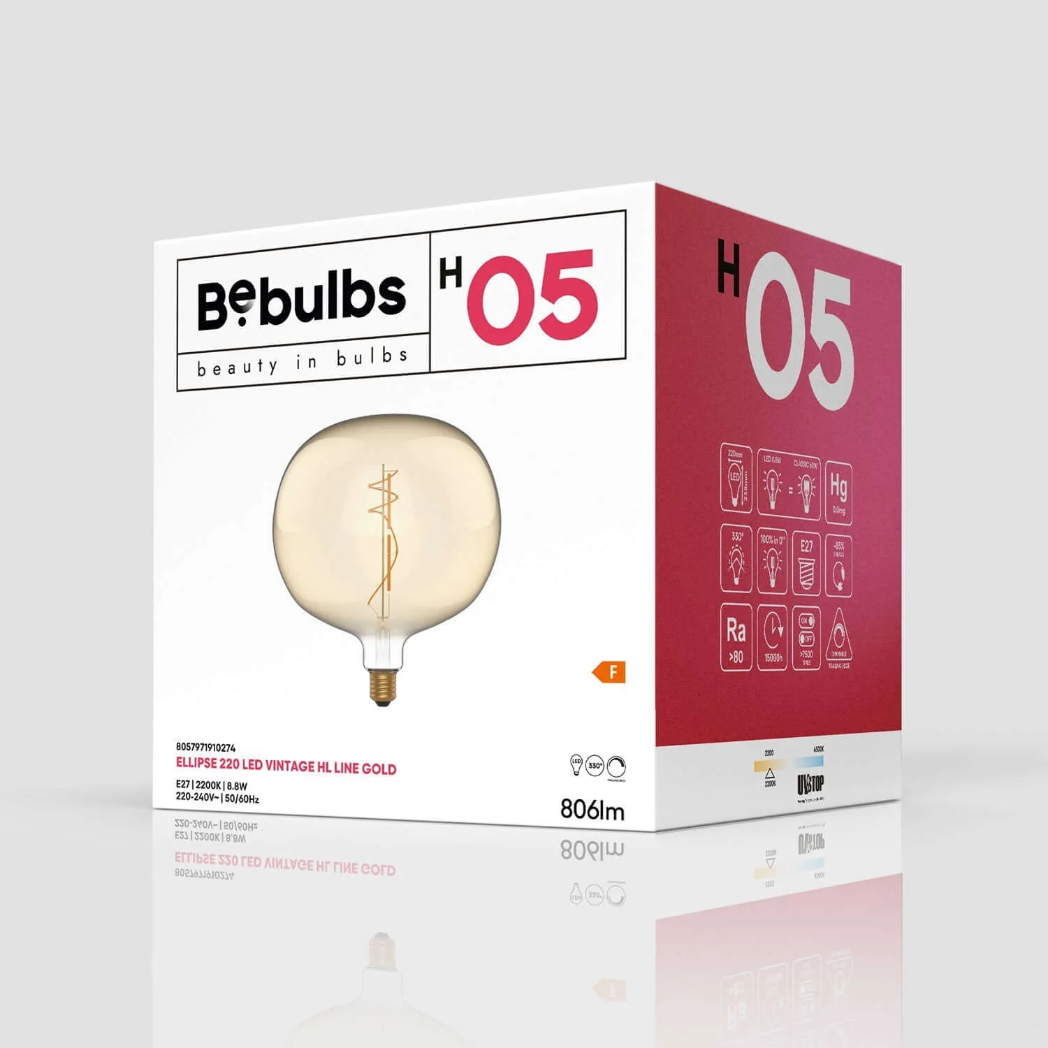LED-Lampe Golden Ellipse 220 8,8W 806Lm E27 2200K dimmbar – H05 - Image 4