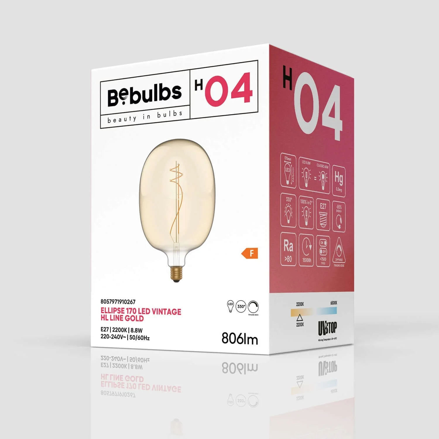 LED-Glühbirne Gold Oval 170 8,8W 806lm E27 2200K Dimmbar – H04 - Image 4