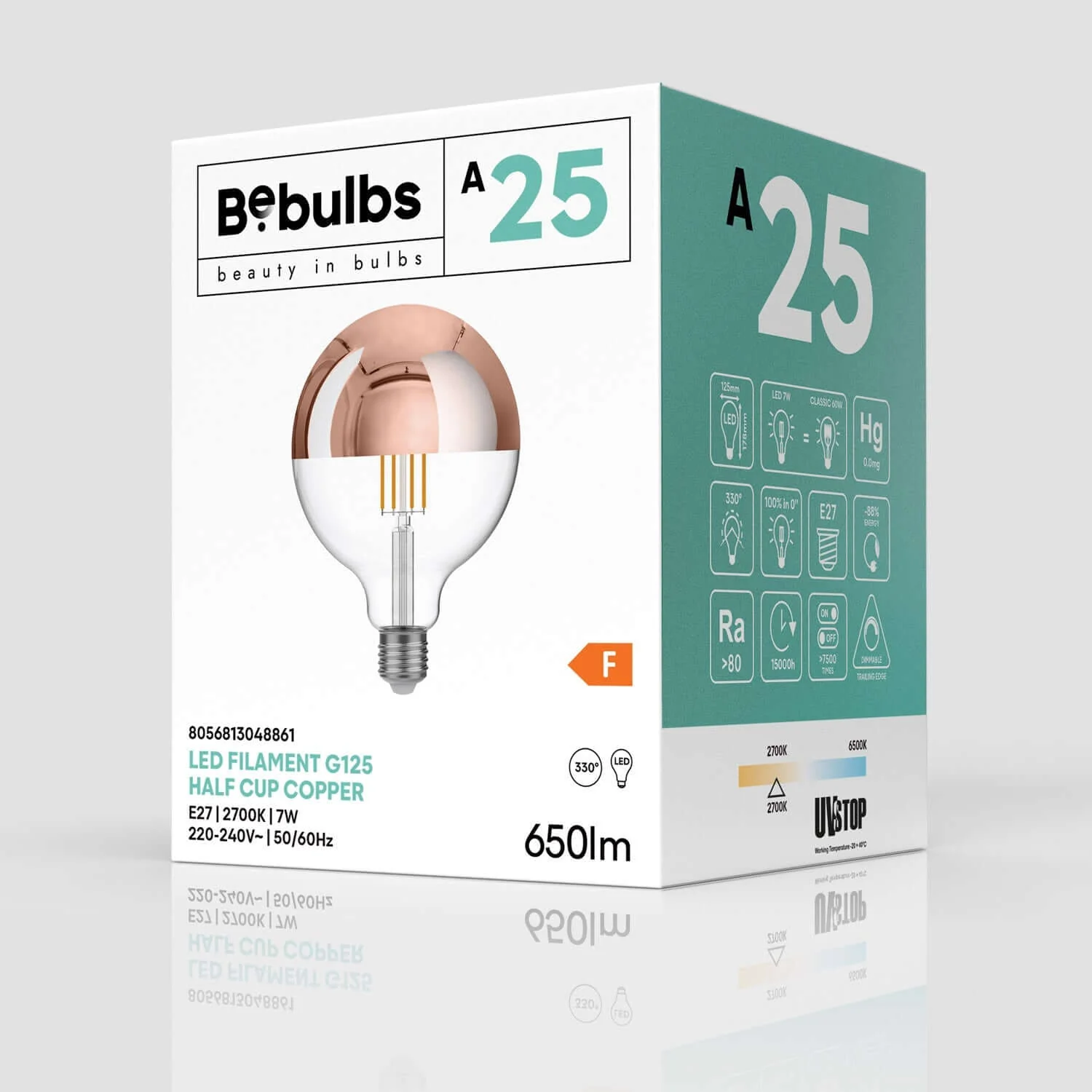 LED-Lampe Halbkugel Kupfer Globe G125 7W 650Lm E27 2700K dimmbar – A25 - Image 4
