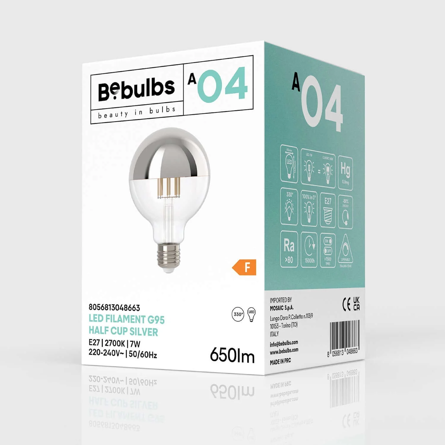 LED-Lampe Halbkugel Silber Globo G95 7W 650Lm E27 2700K dimmbar - A04 - Image 4