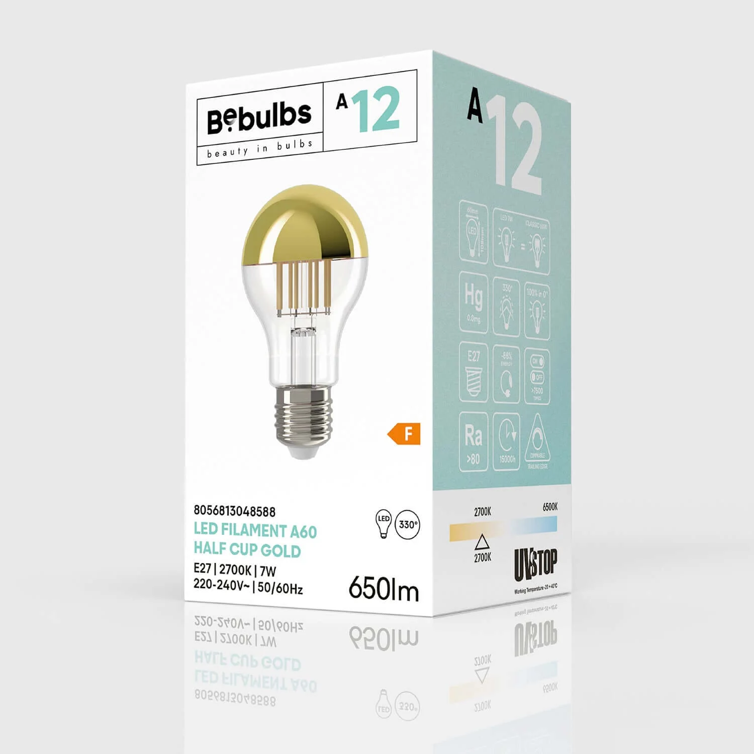LED-Glühbirne Halb-Kugel Gold Tropfen A60 7W 650Lm E27 2700K dimmbar - A12 - Image 4