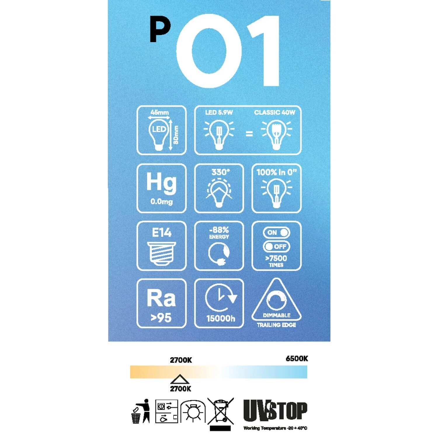 LED-Lampe Porzellan-Effekt CRI 95 G45 5,9W 550Lm E14 2700K Dimmbar – P01 - Image 5