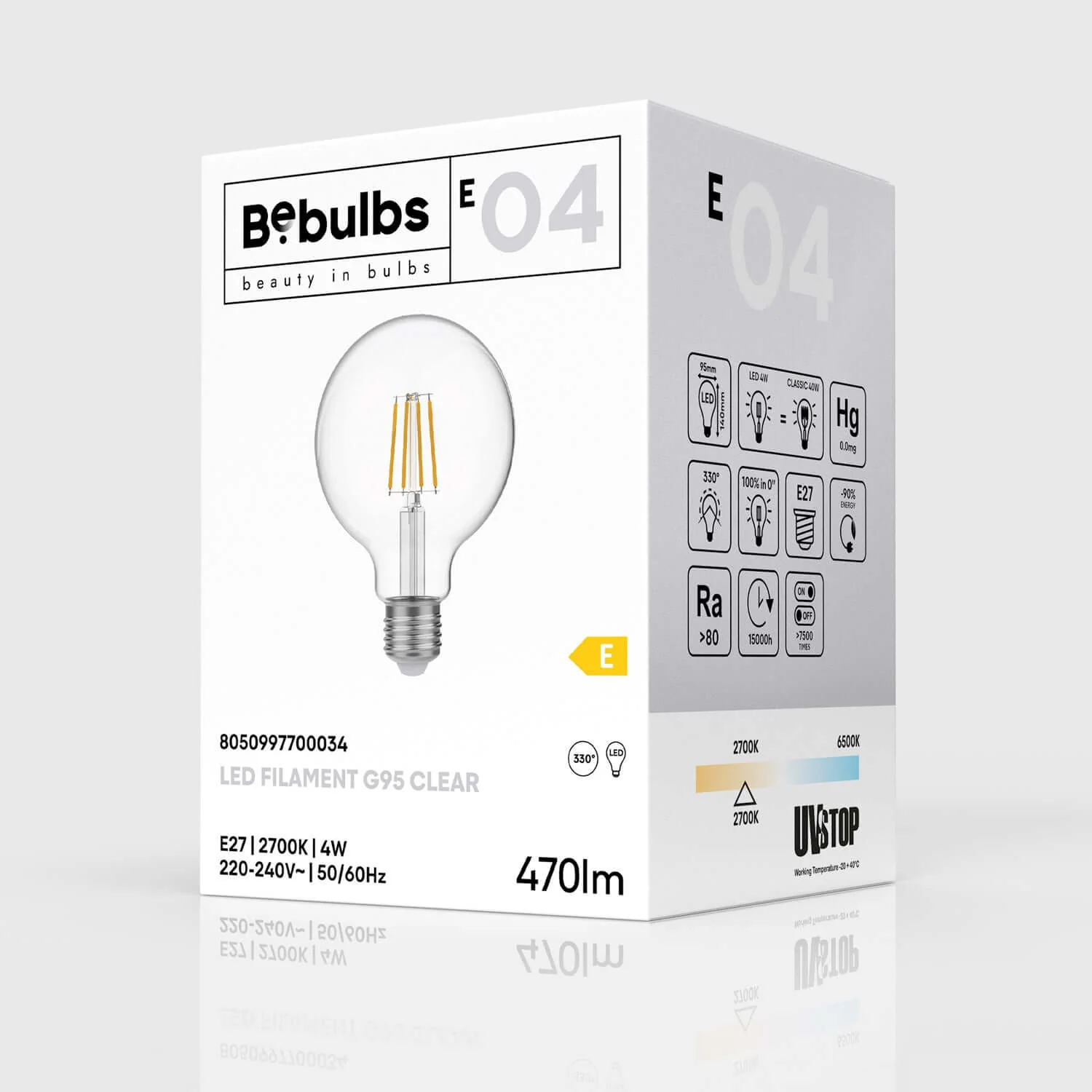 LED-Globe G95 4W 470Lm E27 2700K – E04 - Image 4