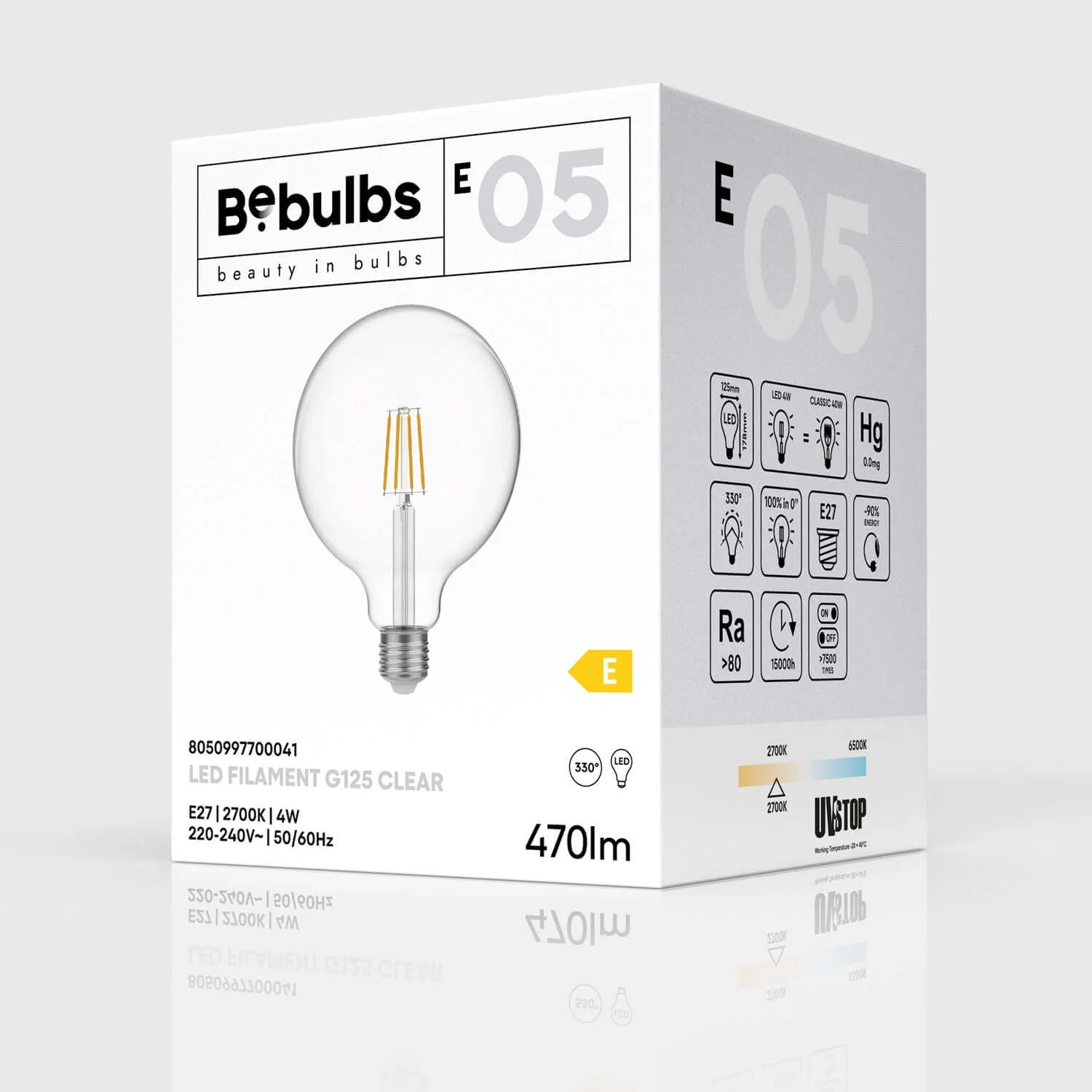 LED-Lampe Transparent Globe G125 4W 470Lm E27 2700K – E05 - Image 4