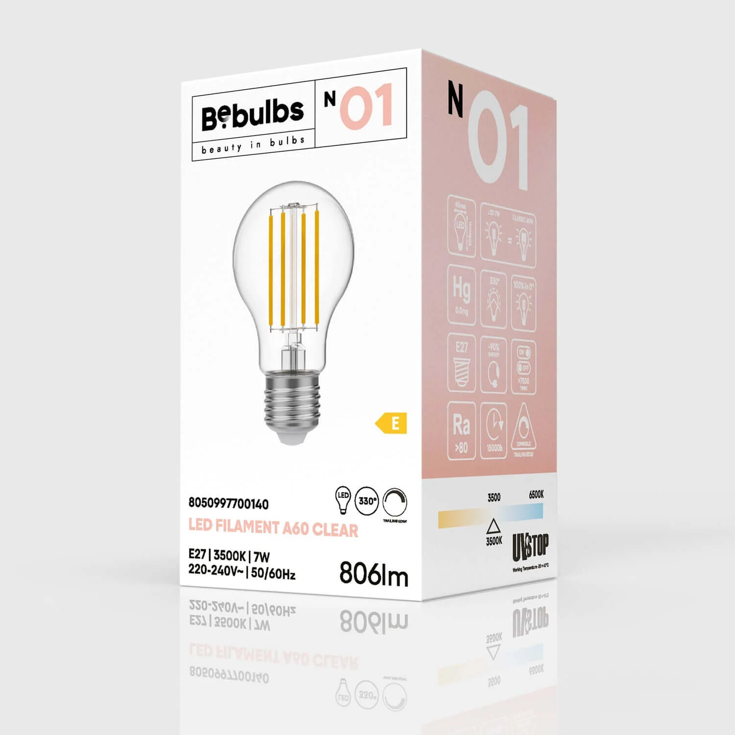 LED-Glühbirne Transparent Tropfen A60 7W 806Lm E27 3500K Dimmbar – N01 - Image 4