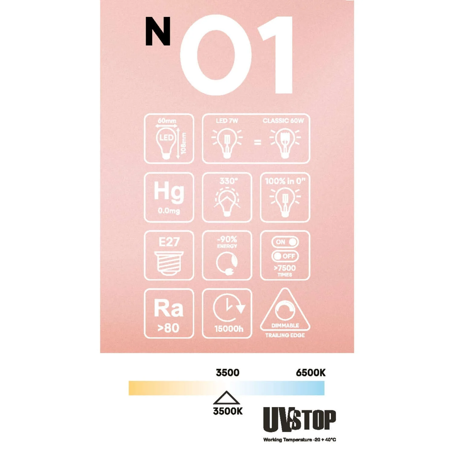 LED-Glühbirne Transparent Tropfen A60 7W 806Lm E27 3500K Dimmbar – N01 - Image 5