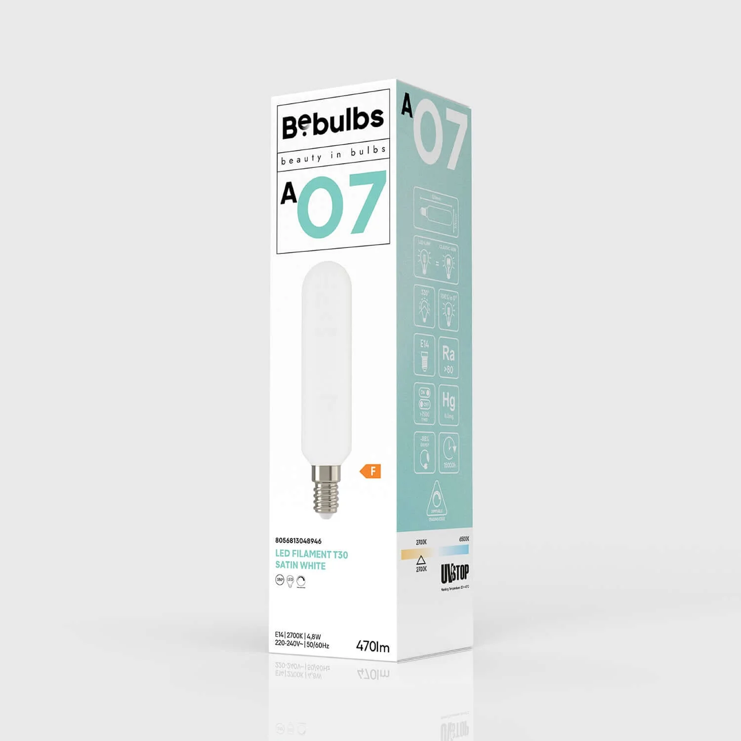 LED-Lampe Weiß Satiniert Tubular 4,8W 470Lm E14 2700K Dimmbar – A07 - Image 4