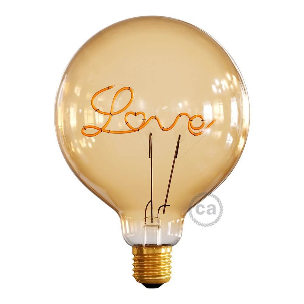 Goldene LED-Lampe für Globe G125 Sockel Einzel-Glühfaden „Love“ 5W 250Lm E27 2000K dimmbar