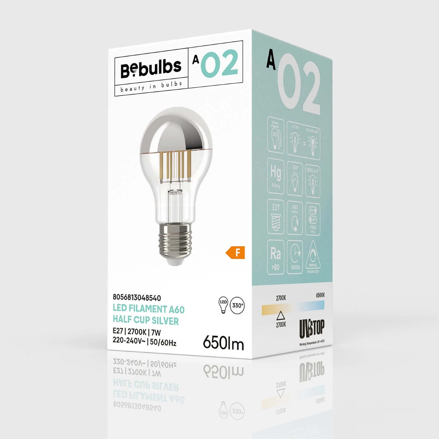 LED-Lampe Halb Sphäre Silber Tropfen A60 7W 650Lm E27 2700K Dimmbar – A02 - Image 4