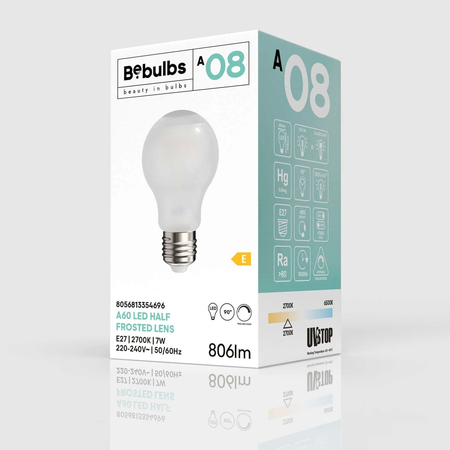 LED-Lampe Half Frosted Lens Goccia A60 7W 806Lm 2700K dimmbar – A08 - Image 9