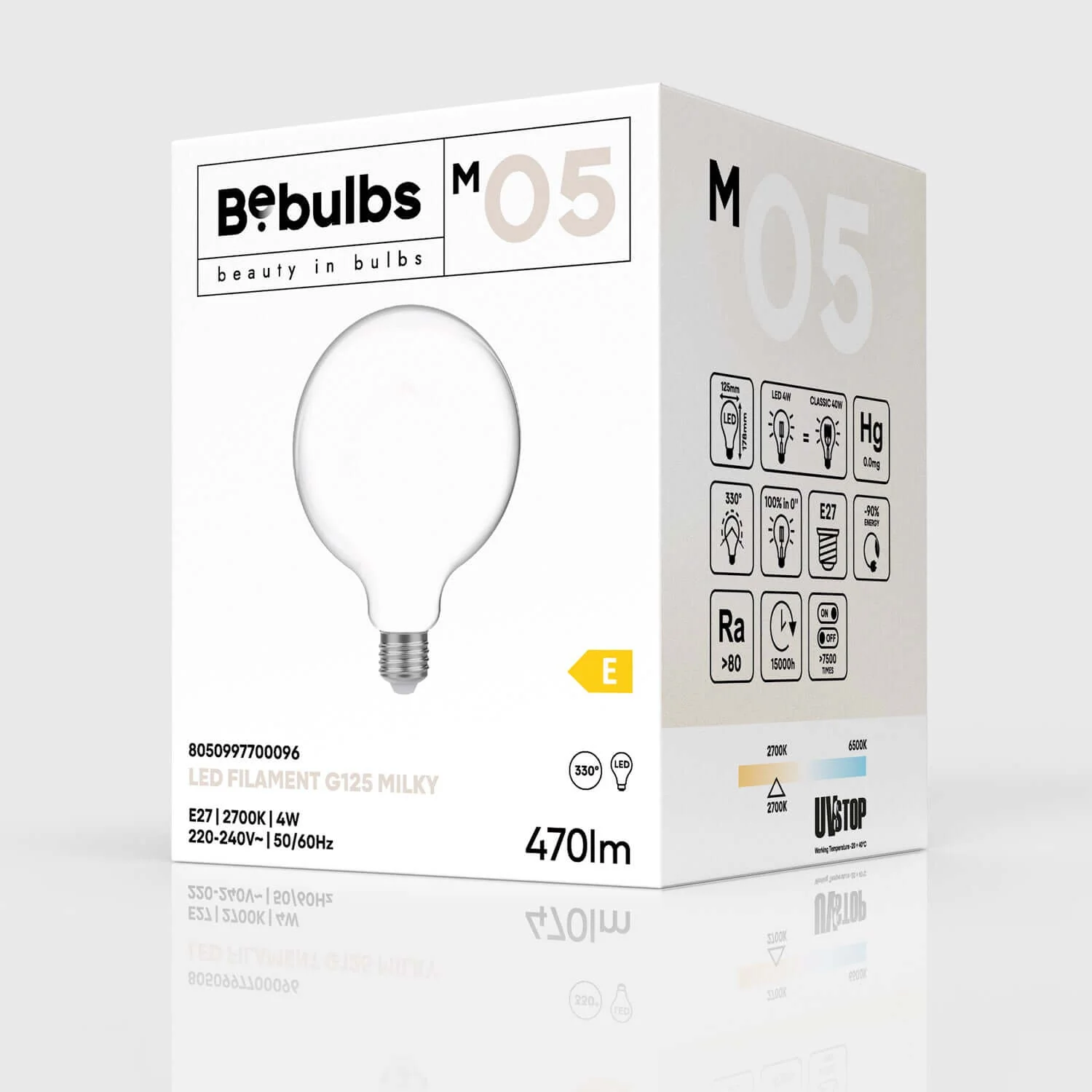 LED-Glühbirne Milky Globe G125 4W 470Lm E27 2700K - M05 - Image 4