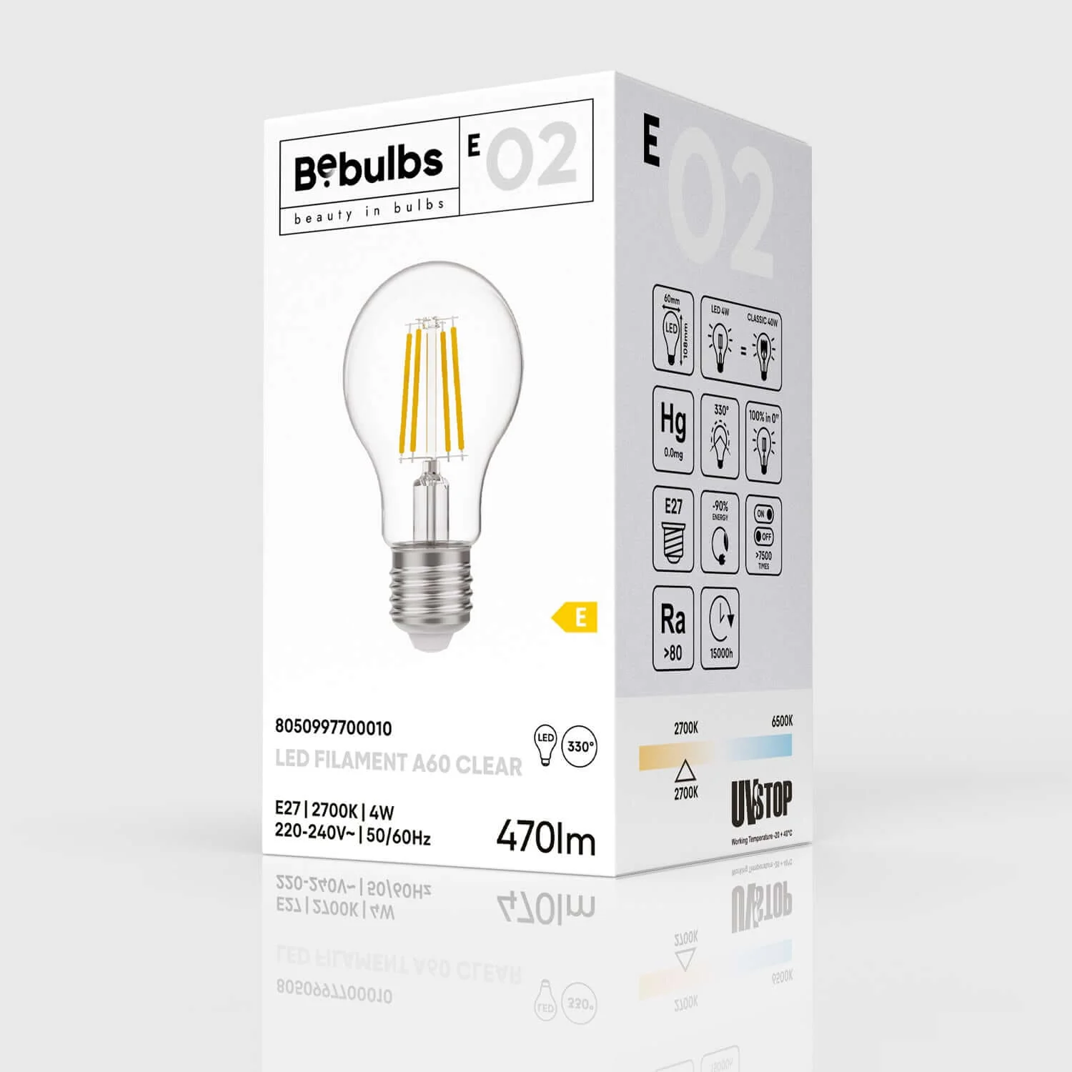 LED-Glühbirne Transparent Tropfen A60 4W 470Lm E27 2700K – E02 - Image 4