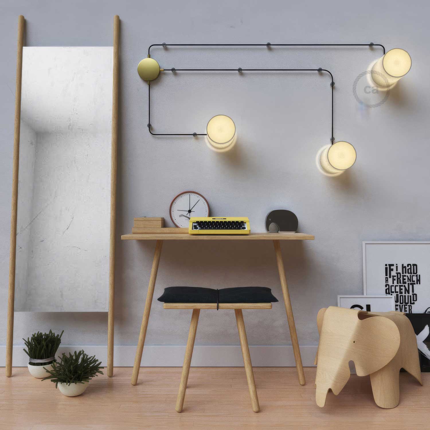 Spostaluce, der Lichtpunkt aus Metall, komplett mit E27-Gewindefassung, Textilkabel und Seitenlöchern – Messing - Image 2