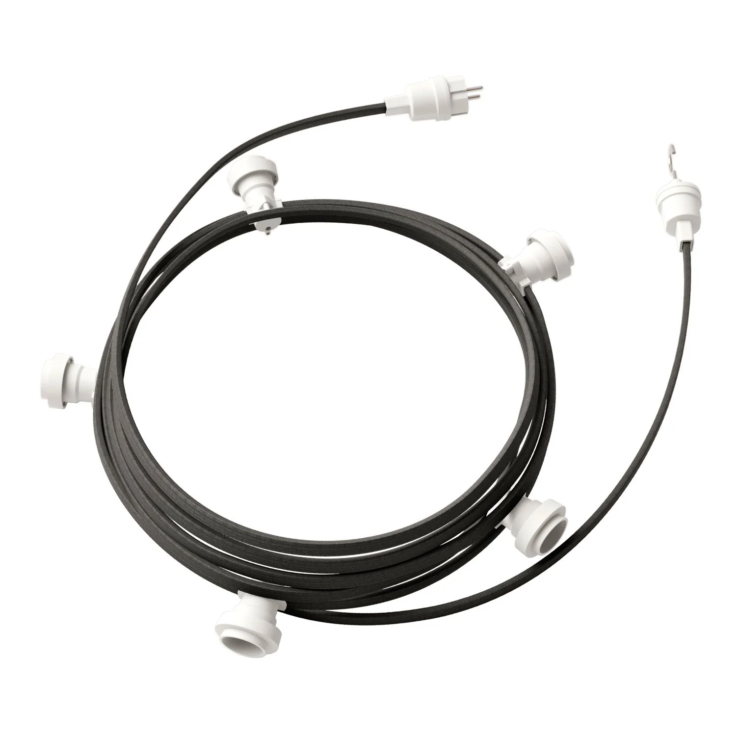 Lichterkette System Lumet 7,5 m mit Stoffkabel CM03, 5 Fassungen, Haken und weißen Stecker