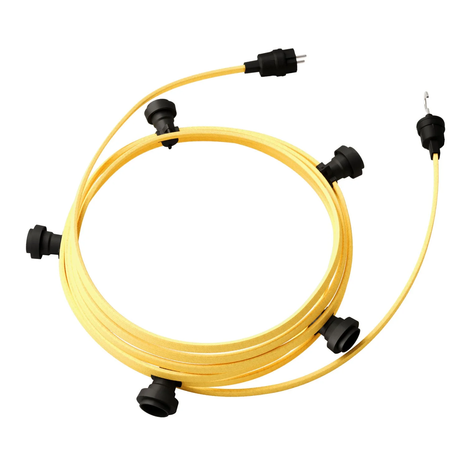 Lumet-System-Lichterkette 7,5 m mit Textilkabel CM10, 5 Fassungen, Haken und Stecker Schwarz